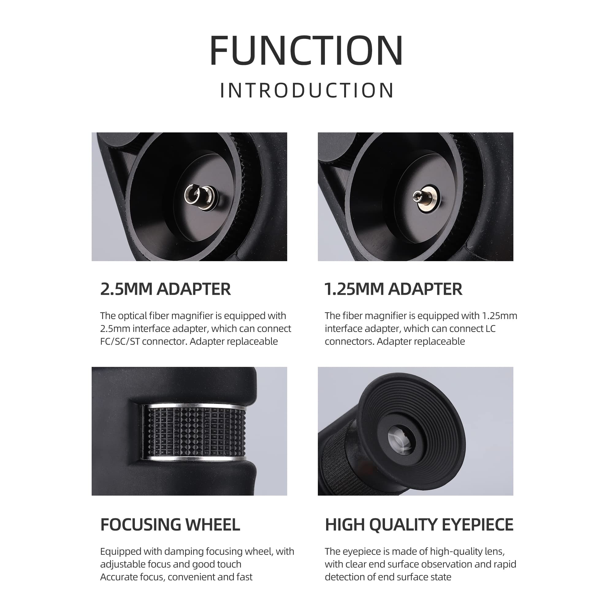 Mikroskop ręczny z inspekcją światłowodową zawiera adapter 2,5 mm i adapter 1,25 mm