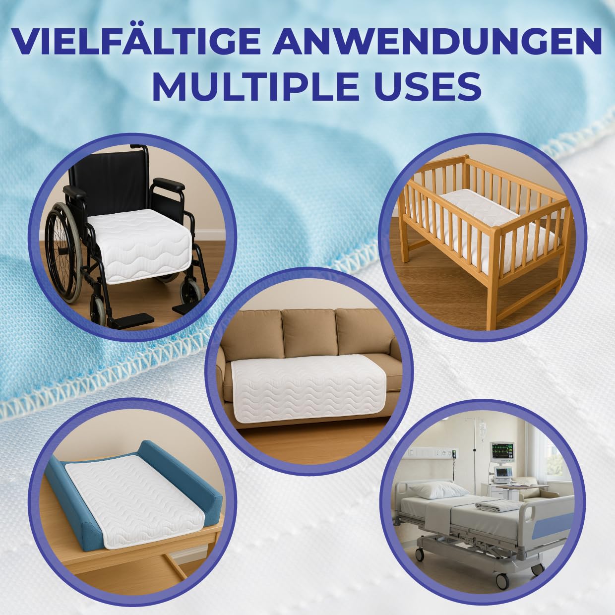 Inkontinenz Bettunterlage Wasserdicht, Inkontinenzunterlage Waschbar Gefertigt in Europa, Unterlagen Bett Inkontinenz Oeko-TEX, PIPI Matten für Hunde Kinder Erwachsene (135x90cm, Pack 1)