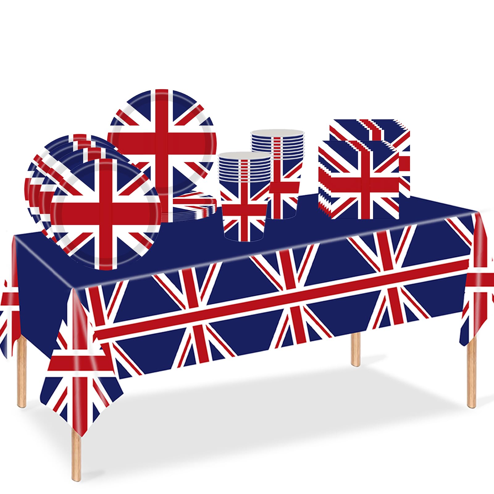 53pcs Union Jack Tableware Paper Cups,7inch Plates,Napkins,Great British Table Cloth Party Table Decorations Set Union Jack UK Tablecover Plates Cups Paper Napkins Dinnerware Sport Event Game Street