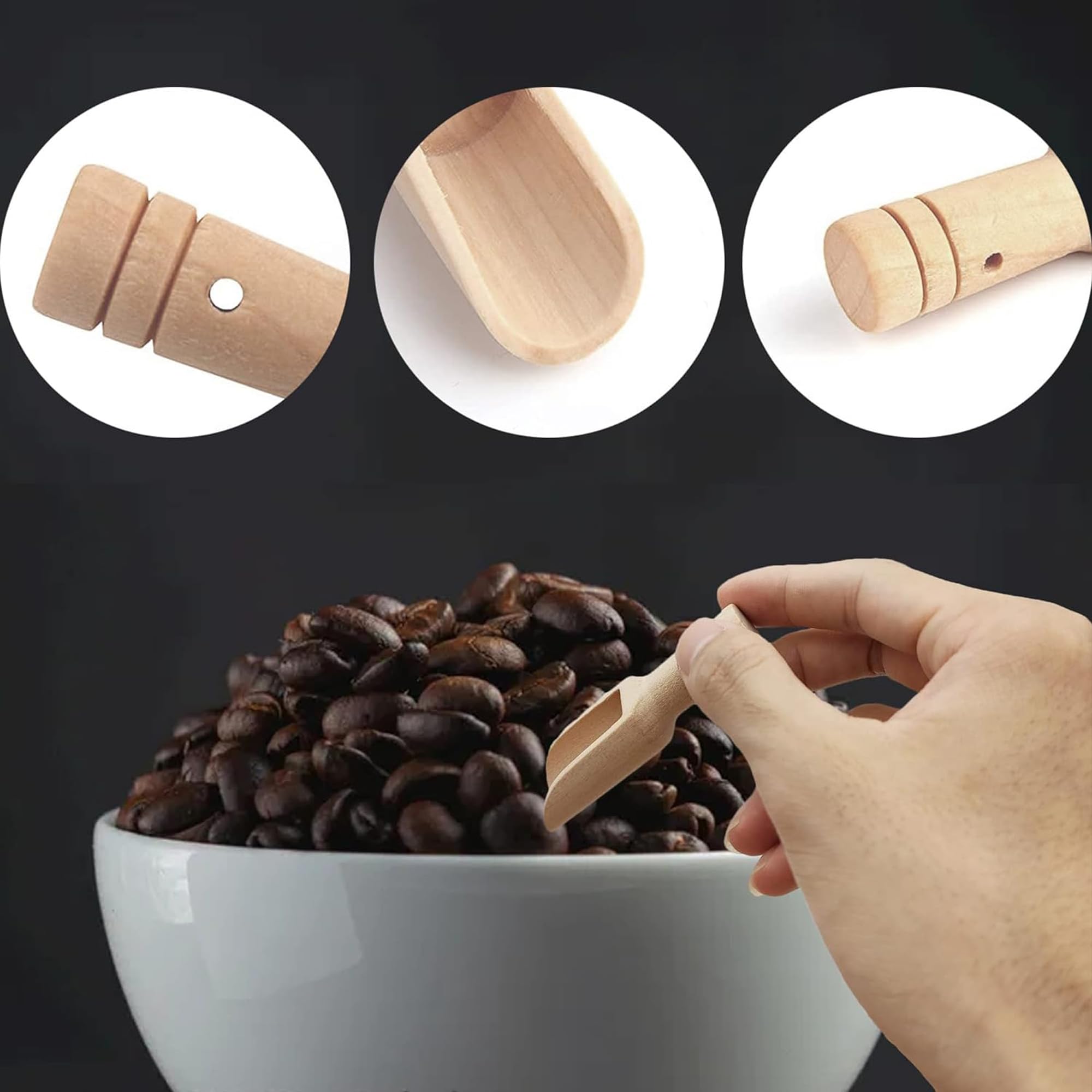 Pezzi Mini Cucchiaio Legno per Caffè, Spezie, Tè - Cucchiaio da Caffè in Legno, Paletta Sale, Scoops Alta Qualità