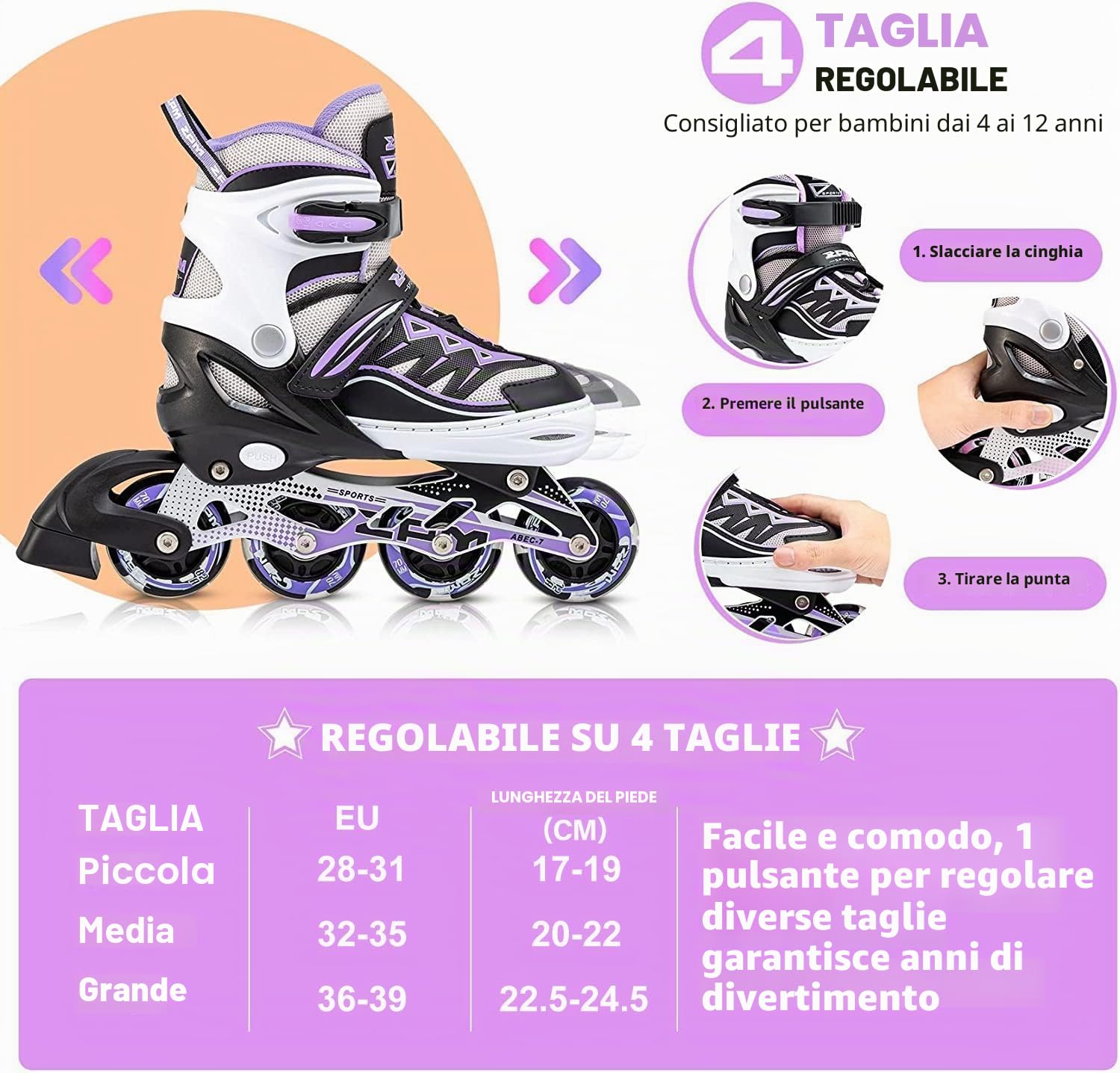 Pattini in linea Cytia 2PM SPORTS Ragazza Regolabili Ruote PU 82A Bambini