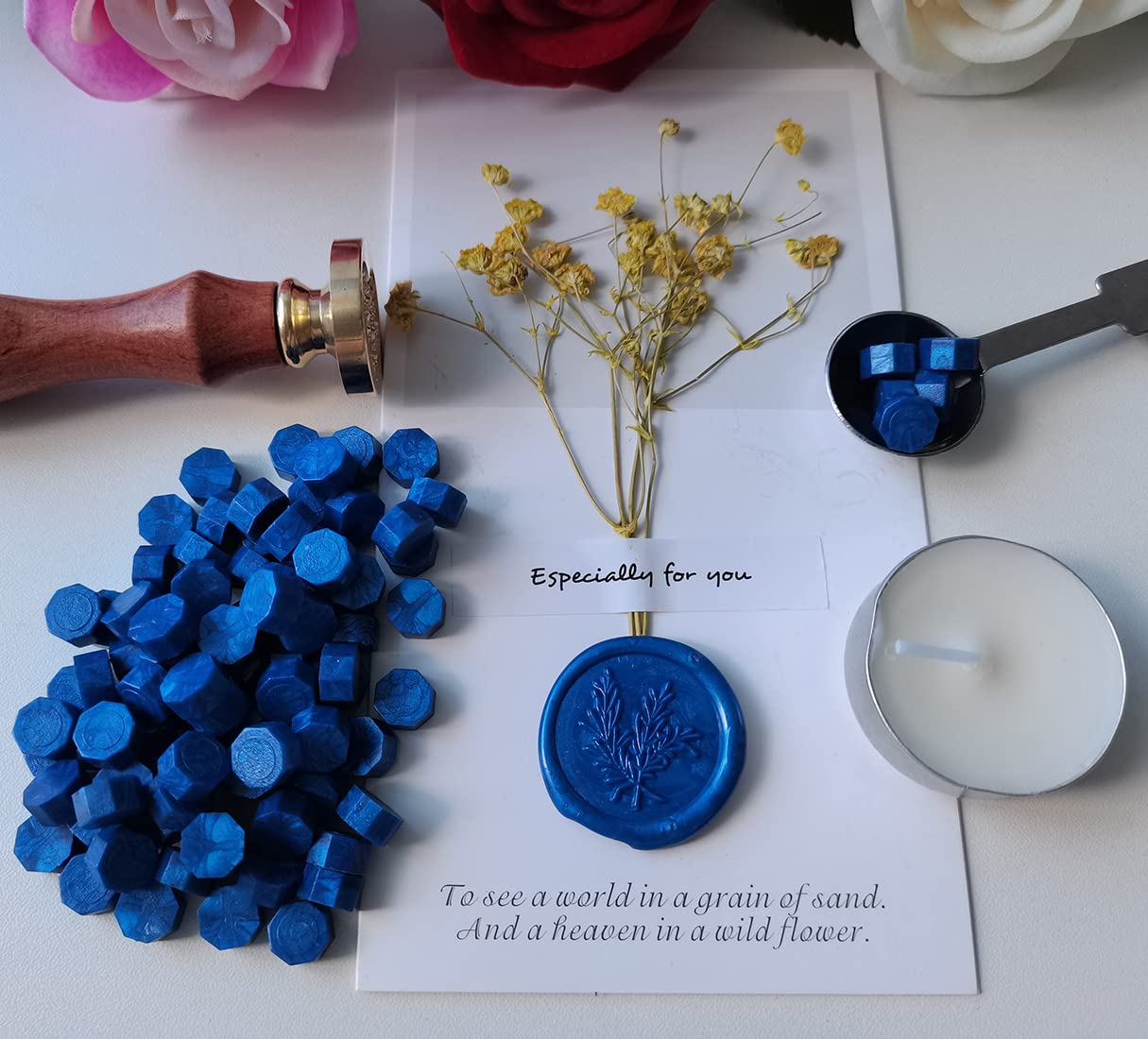 PORXFLY Perles de Cire à Cacheter 400 Pièces pour Sceau, Idéales pour Invitations de Mariage (Bleu saphir)
