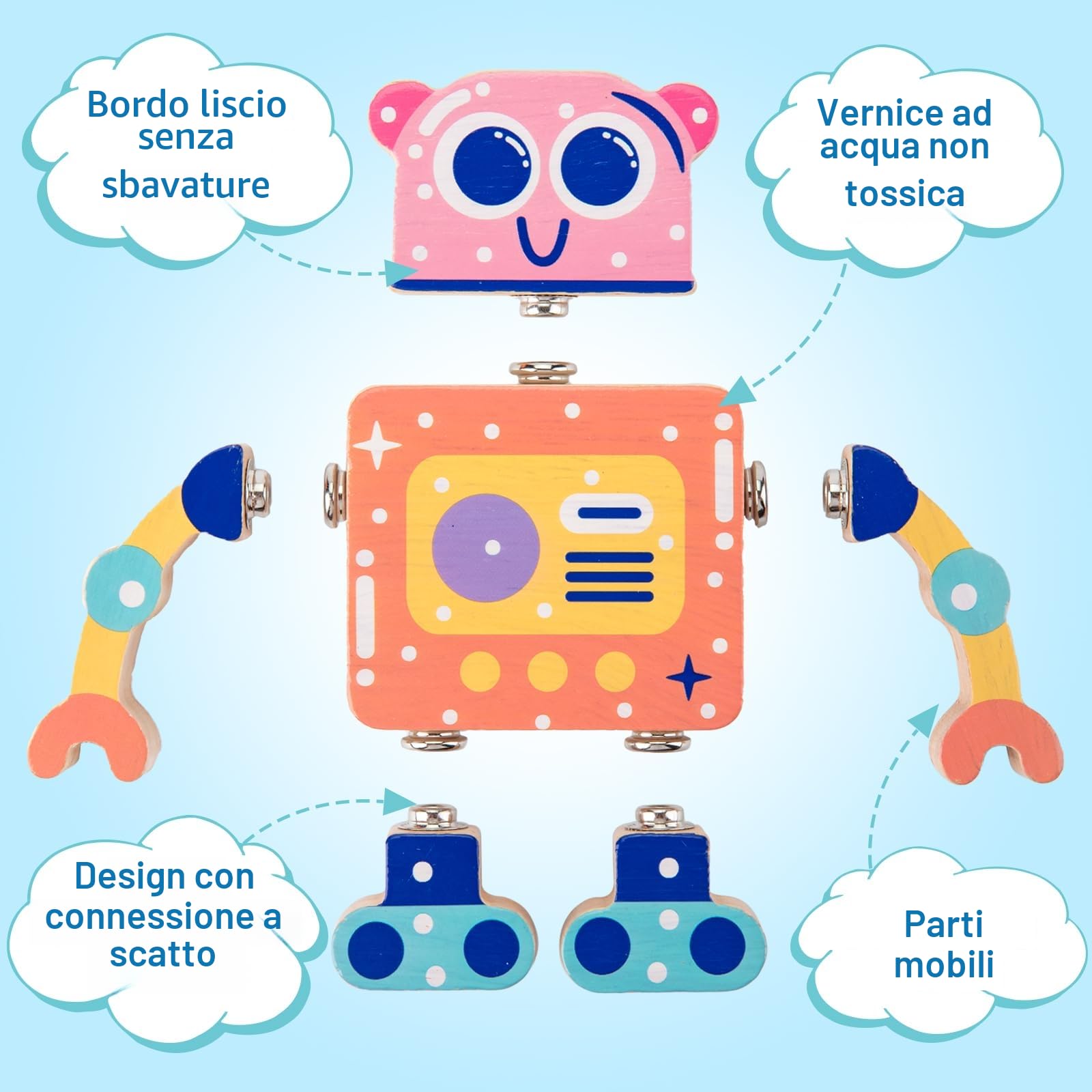 SEMKOTREE Blocchi Giochi Montessori 3 Anni, Giochi Educativi Costruzioni per Bambini con Bottoni, Abilità Motorie Attrezzi Giocattolo Bambini, Giochi in Legno Regalo Bambino 3 4 5 6 Anni