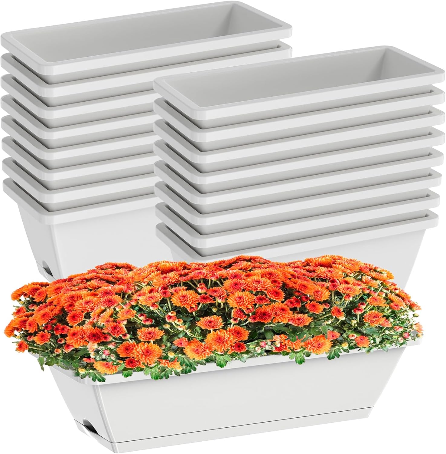 16 Pcs Rectangle Window Boxes Planters, 17 Inches Long