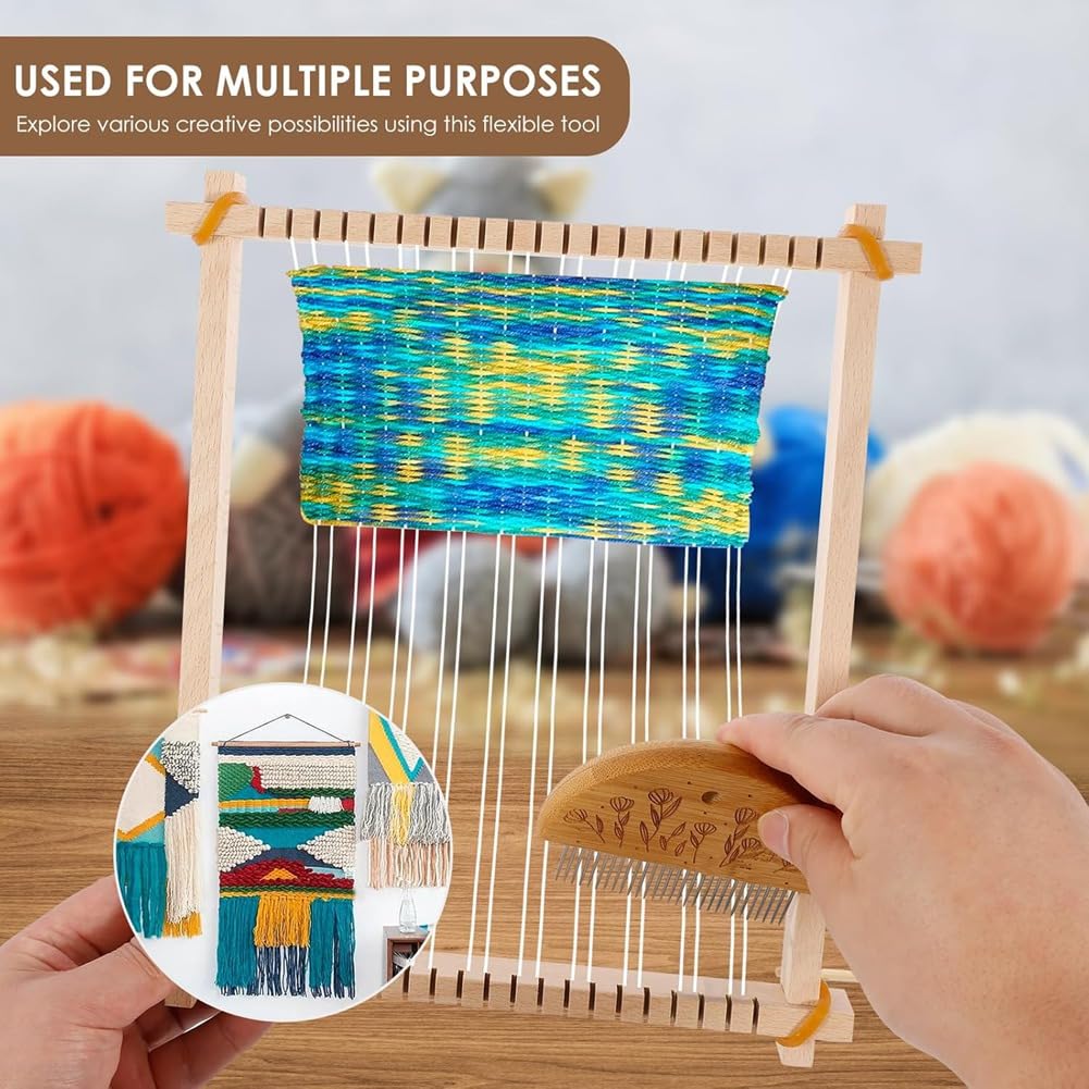 Kit Telaio per Tessitura in Legno, Telaio per Arazzi in Legno Massiccio, Telaio per Tessitura Artigianale per Principianti, Anziani, Adulti e Bambini