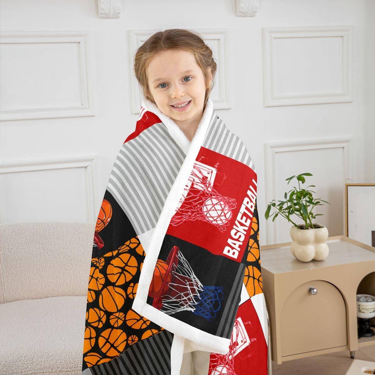 jejeloiu Basketball Flannel Fleece Throw Blanket for Sofa Couch 3D Ball Pattern Sherpa Blanket All Season Twin 60"x80" Gaming Sports Fuzzy Blanket Sports Theme Plush Blanket