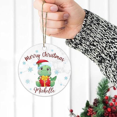 Miniatura 4 de Hyturtle Adorno de Navidad personalizado para los amantes de los dinosaurios, adorno de cerámica con nombre personalizado de dinosaurio, regalos
