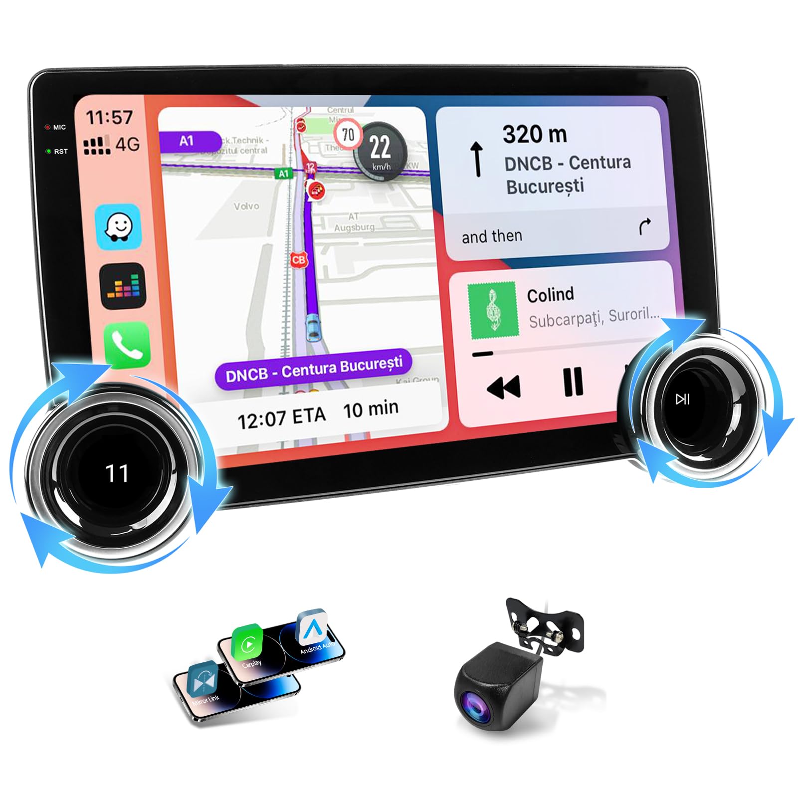Haudio Dual Din 10.1" Car Stereo - Wireless CarPlay/Android Auto, Bluetooth 4.1 Car Radio, 2+64GB, HD Backup Camera, GPS Navigation, IPS Touchscreen