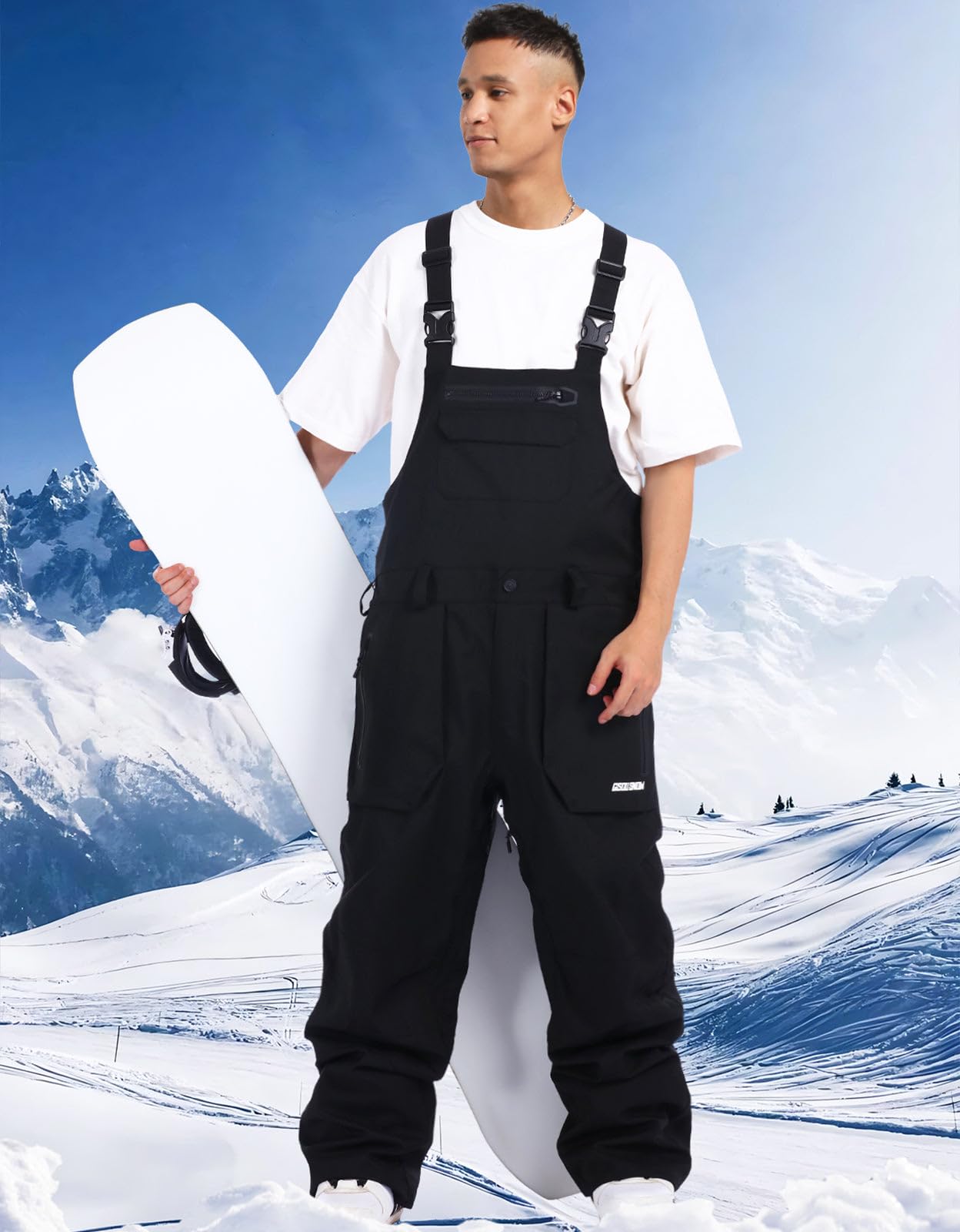 GSOU SNOW Men's Ski Pants Snow Bib Overalls Snowboard Waterproof Windproof Insulated Adjustable Strap Winter Warm Black