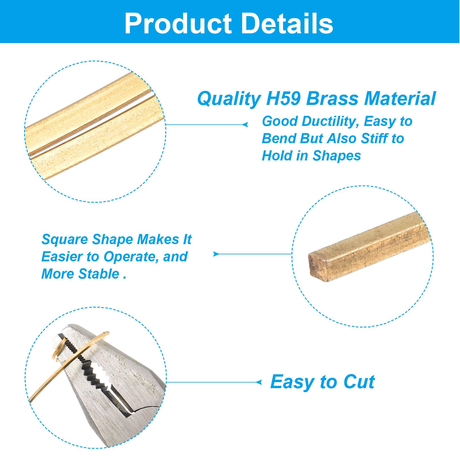 PATIKIL Half Hard Brass Wire, 2 Pcs 14Gauge/1.5mm 1m/3.28ft Pure Square Craft Wire for Jewelry Making Beading Garden Plants - Image 3