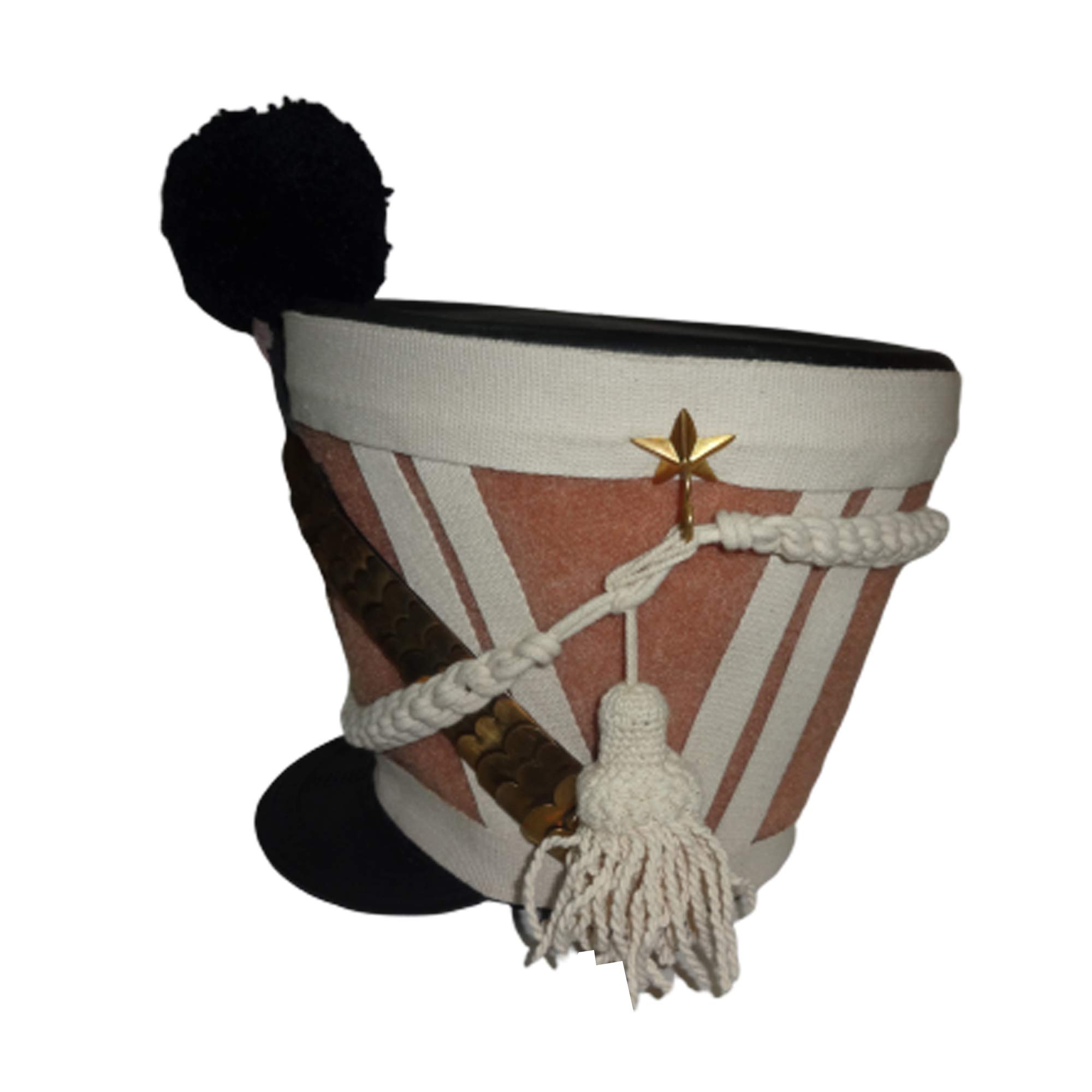warreplica French Napoleonic Shako Helmet w/Natural Felt, Black Pompom, White Braid - Repro