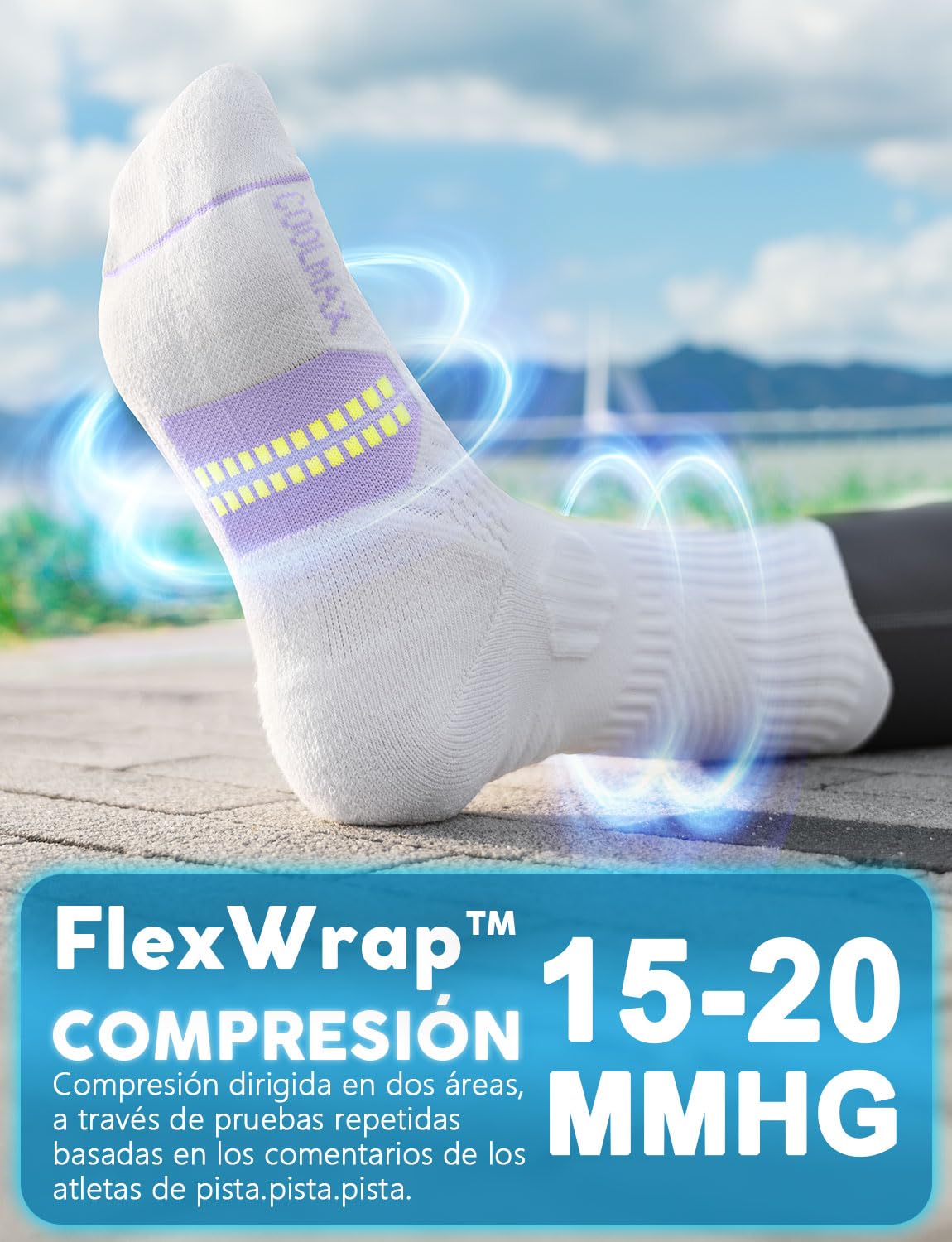 Juclise Calcetines de compresión de viscosa de bambú para correr, calcetines que absorben la humedad, antiampollas, para senderismo,ciclismo (FR/ES, Números, 35, 38, Regular, Regular, Blanco Morado)