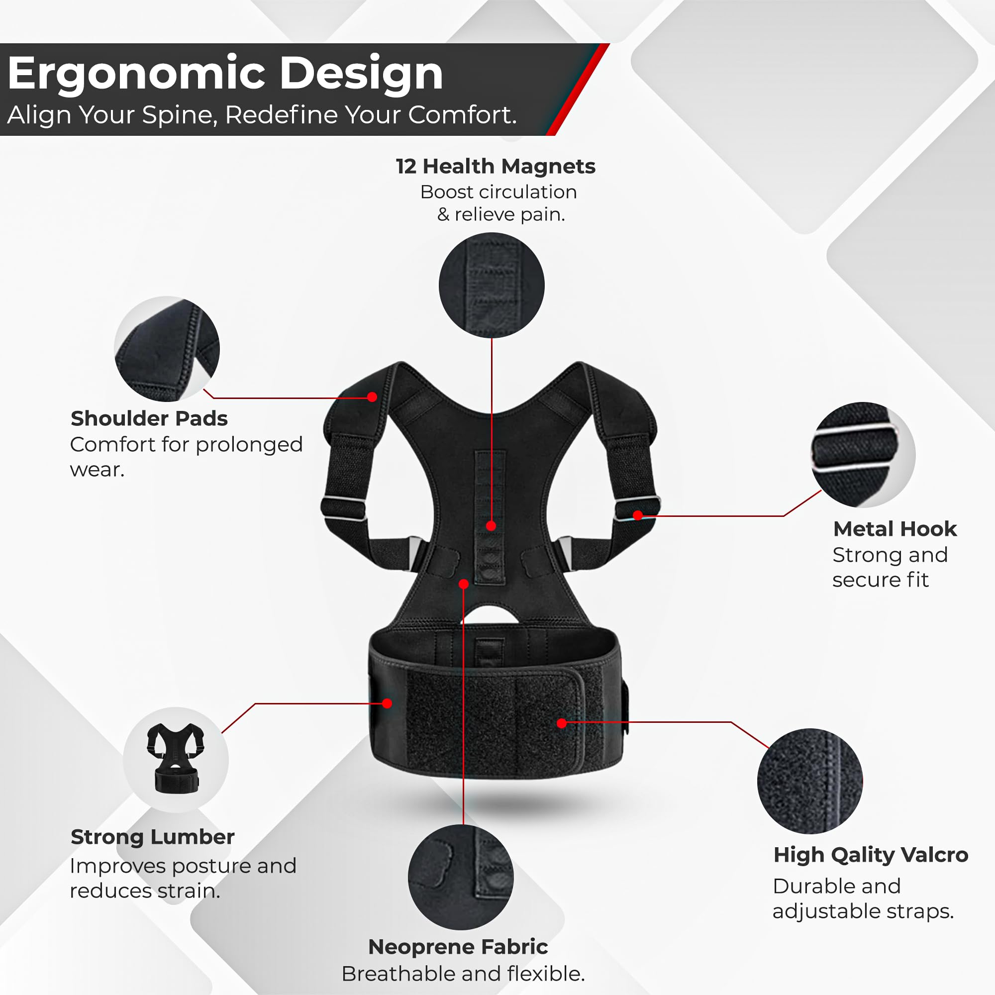 Correcteur De Posture Magnétique - Homme Et Femme - Confort Orthopédique, Neuf