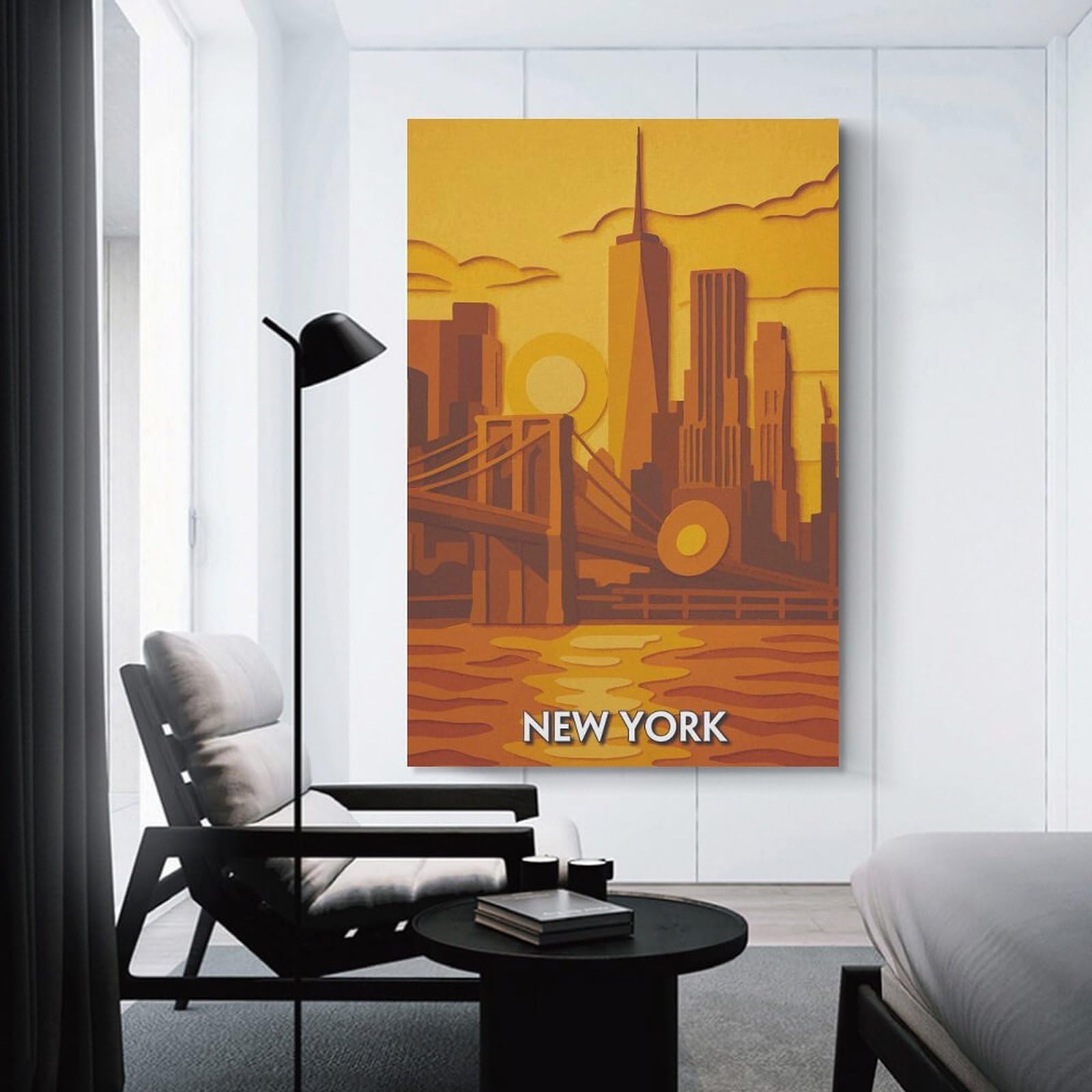 Junmoney Decorative Canvas Print New York Cityscape Paper Cutout, 24x36inch(60x90cm), for Living Room, Bedroom Or Home Office, Home Decor Gift with Stylish Appeal