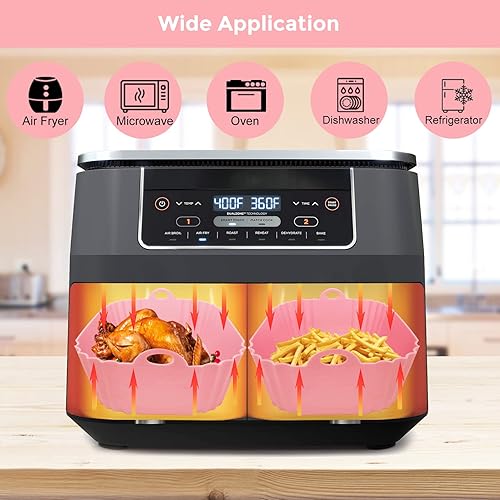 Miniatura 6 de Ollas de silicona para freidora de aire, 2 paquetes reutilizables de grado alimenticio, resistentes al calor, fácil limpieza, de silicona, para