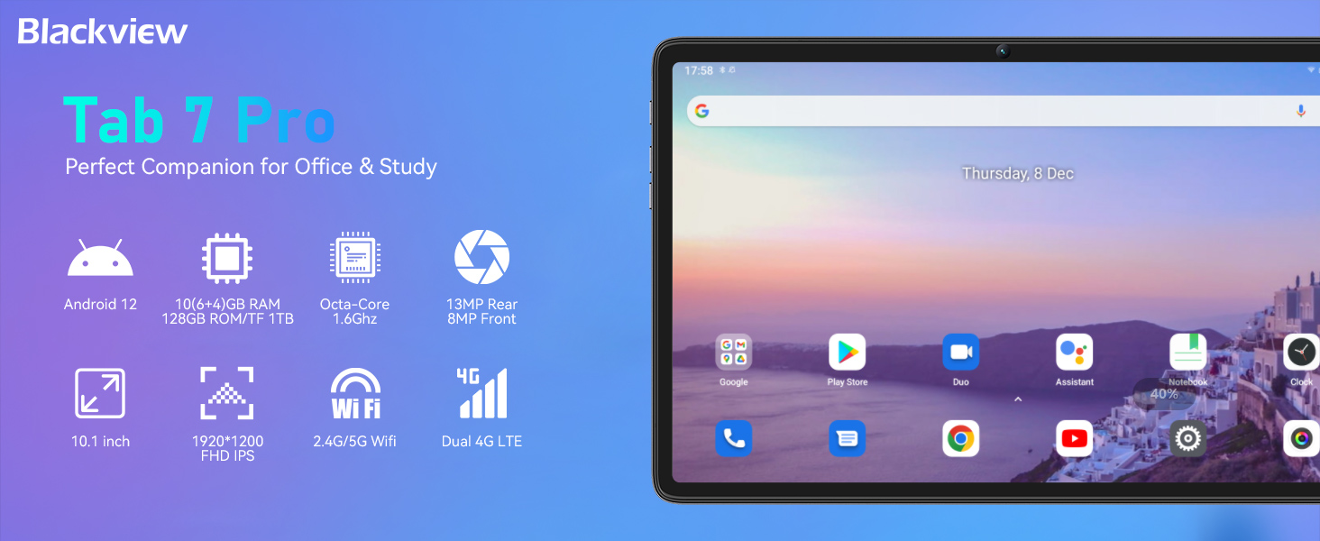 Blackview Tab 7 Pro 10.1 インチ Blackview Tab 7 Pro 10.1'' FHD+ Android 12 Touch Tablet, Octa Core