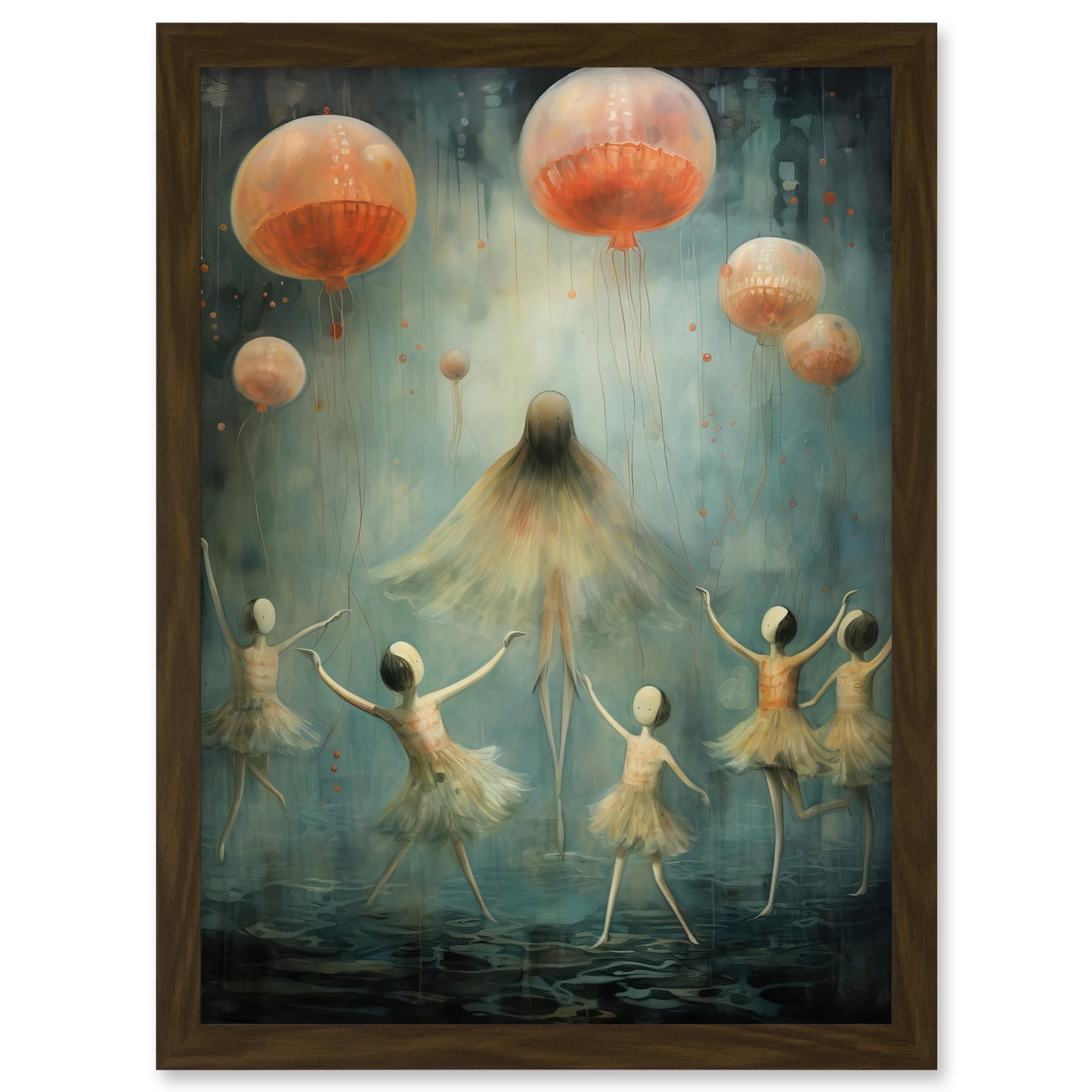 Artery8 The Jellyfish Ballet Whimsical Surreal Underwater Dance Artwork Framed A3 Wall Art Print