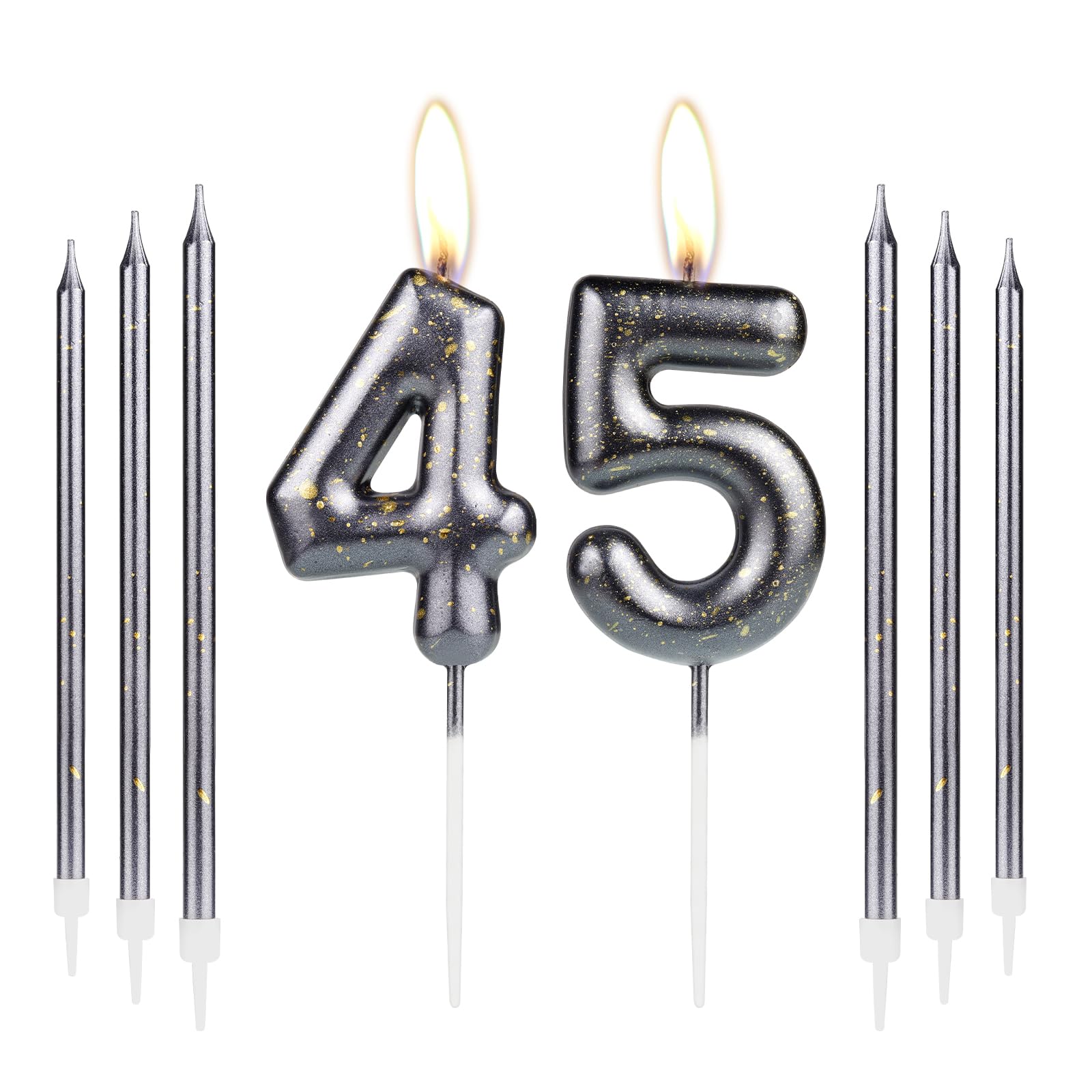 Black 45th Birthday Candles - Number 45 Cake Topper For Party Decorations