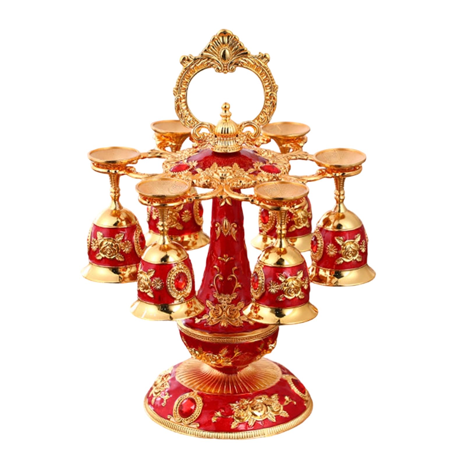 ZEPFJHE Hammered Finish Beverage Dispenser with Matching Cups Zincs Alloy Decorative Wine Goblet for Living Room Metal Mixture Barwares Set