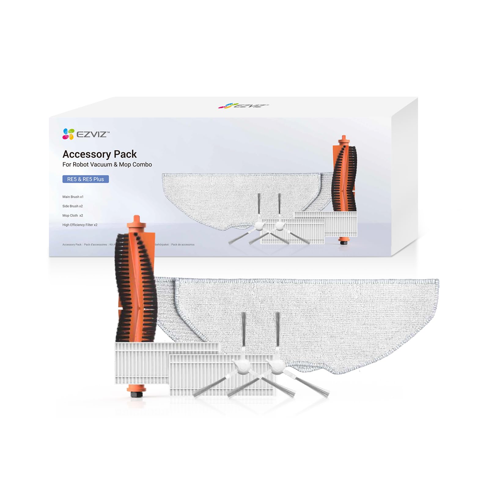 liveryde Ricambi Compatibili con 360 S8 / Botslab S8 Plus, Compatibile con EZVIZ RE4 / RE5 Plus Accessori, 1 Spazzola Principale, 4 Spazzole Laterali, 4 Filtri Hepa, 4 Panni Mop