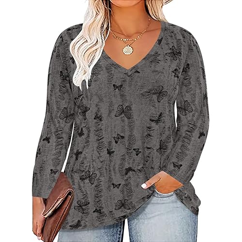 RITERA Womens Plus Size Tops Long Sleeve Shirts V Neck Tunics Fall Casual Pullover Loose Fit Basic Tshirt XL-5XL 14W-28W