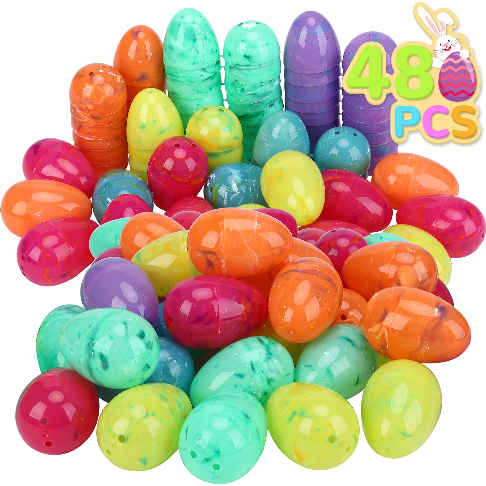 48PCS Easter Eggs Empty, 2.4'' Marbling Plastic Easter Eggs for Filling Candy&Treats, Easter Eggs Hunt, Easter Basket Stuffers Fillers, Easter Party Favor, Classroom Prize Supplies, Easter Decorations