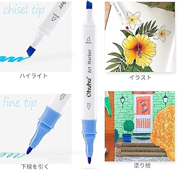 Ohuhu アートマーカー 149本 トレーシングペーパー付き Amazon | Ohuhu イラストマーカー 40色41本 太細両端 マーカー