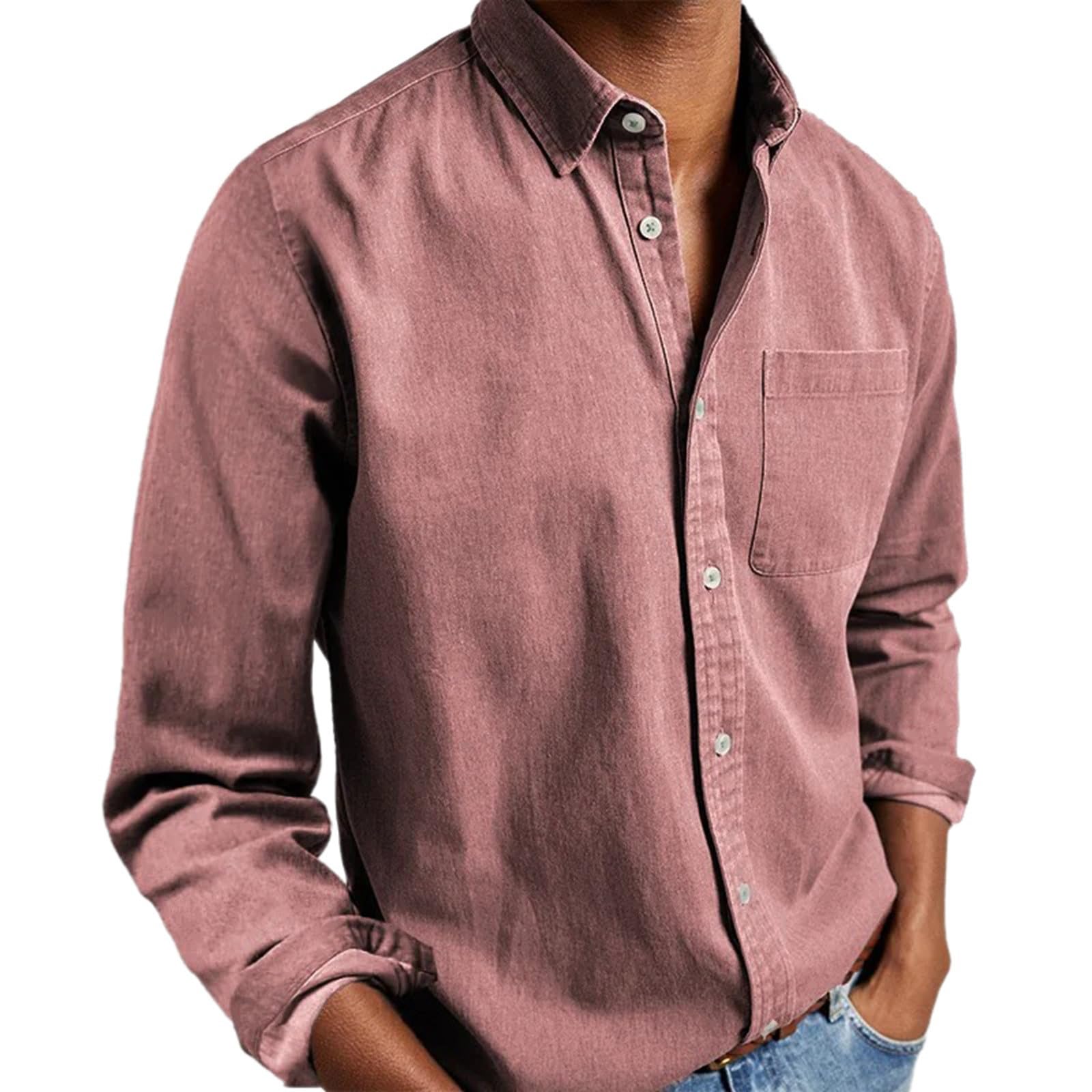 Genérico Camisas Hombre Manga Larga Slim Fit Camisa de Lino Manga Larga Hombre Camisa Hombre Manga Larga Verano Antiarrugas Camisa Lino Hombre Slim Fit