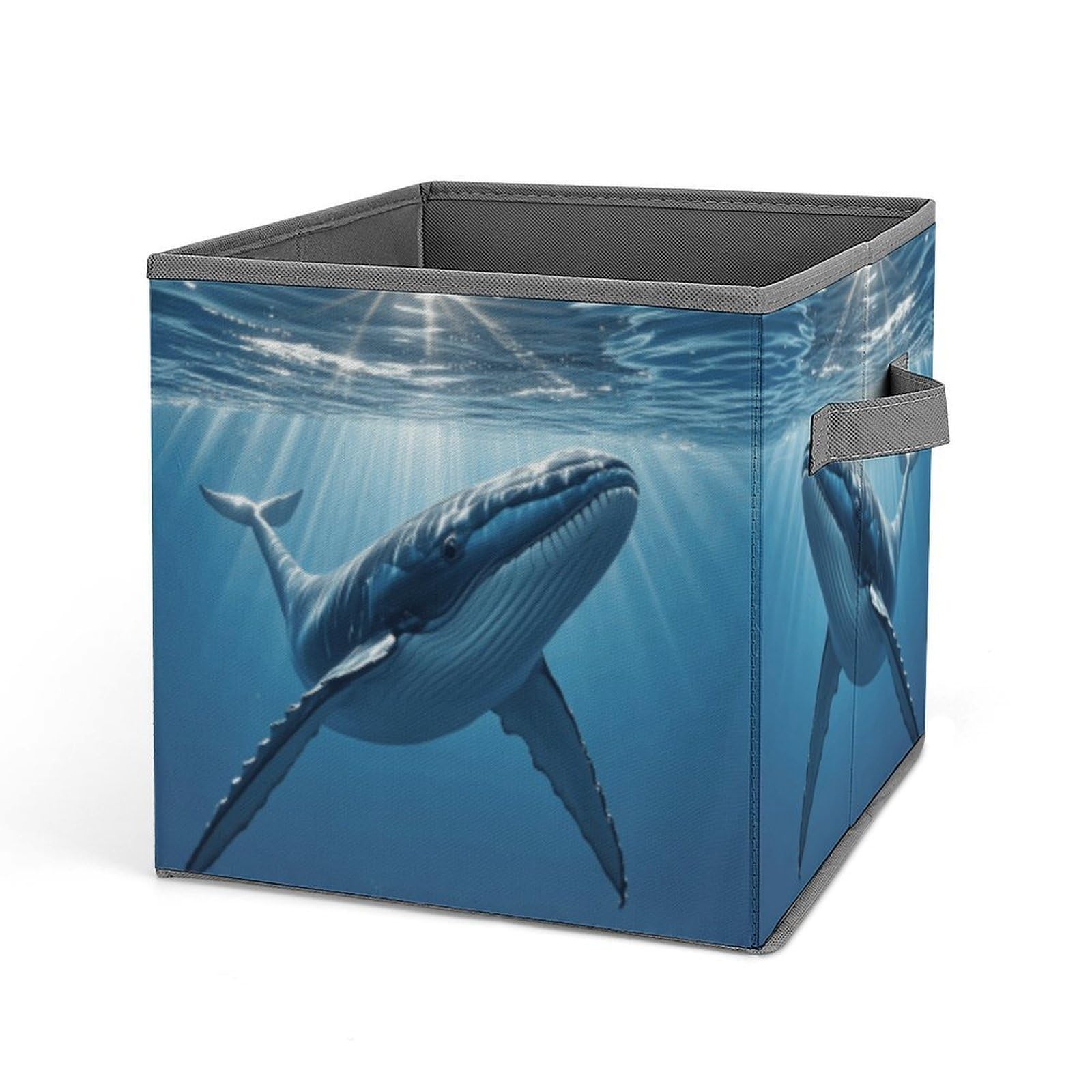 Lzqpoeas Style Swimming Fish Png Storage Bins With Handle Large Capacity Stackable Cube Storage Bins Sturdy Fabric Closet Organizers For Shelves Decorative Foldable Storage Boxes