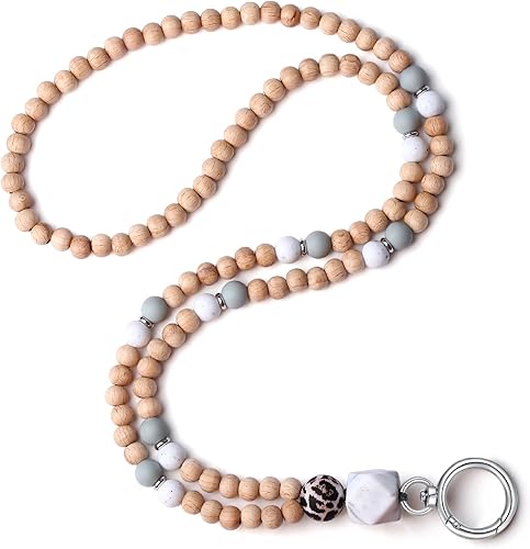 Cordón para profesores, cordón con soporte para identificación, cordones para tarjetas de identificación, llaves, cordón de cuentas de madera de