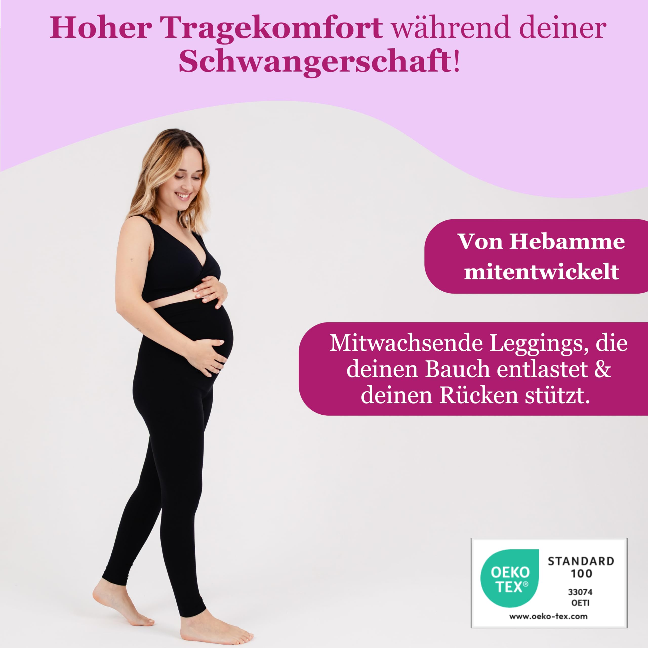 Kaiserschlüpfer Bauchgefühl Leggings - High Waist Umstandsleggings - Atmungsaktive Schwangerschaftsleggings - Umstandshose