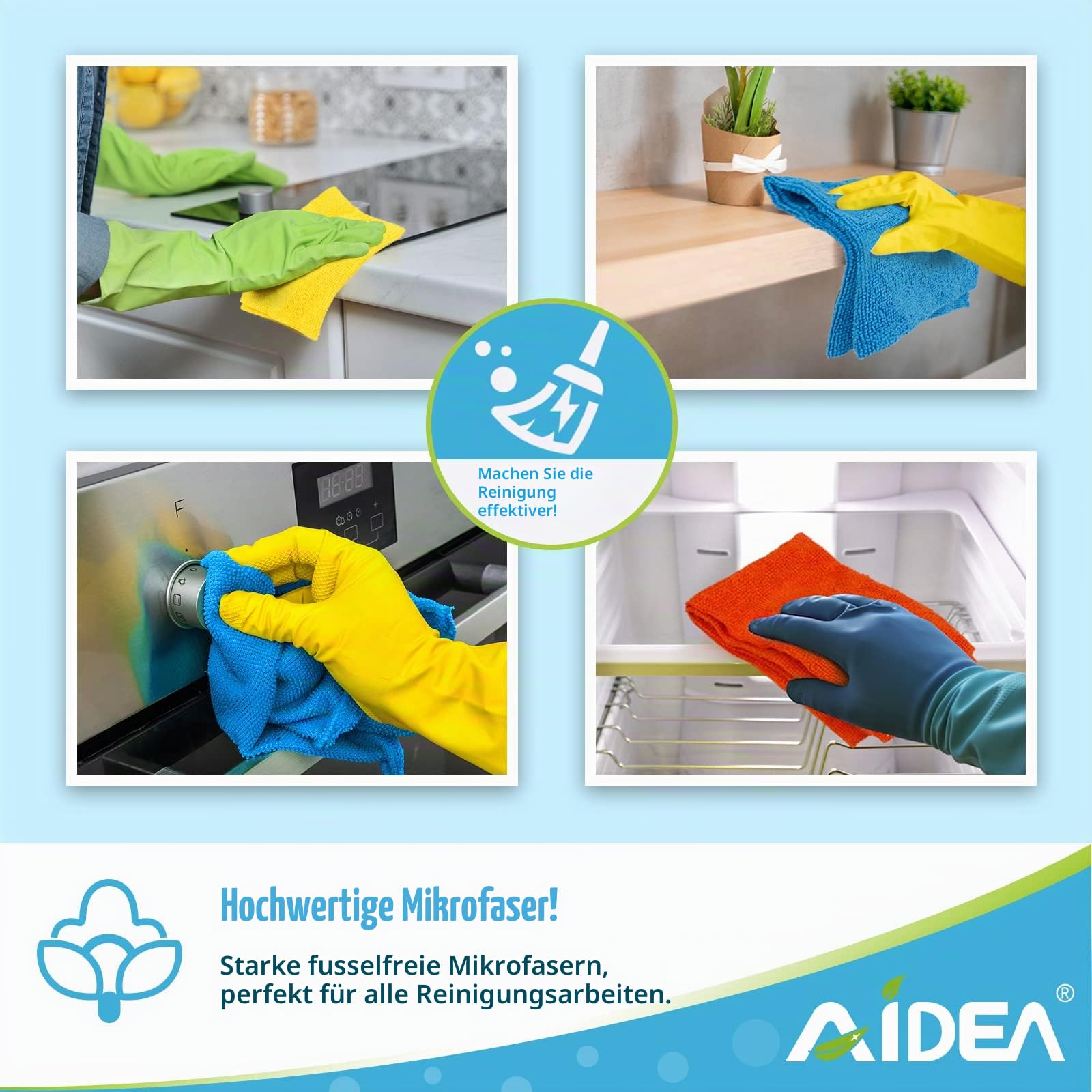 AIDEA Mikrofaser Reinigungstücher Lappen Putztücher Fenster Tücher Mikrofasertücher Geschirrtücher 100 Stück, 30x30cm