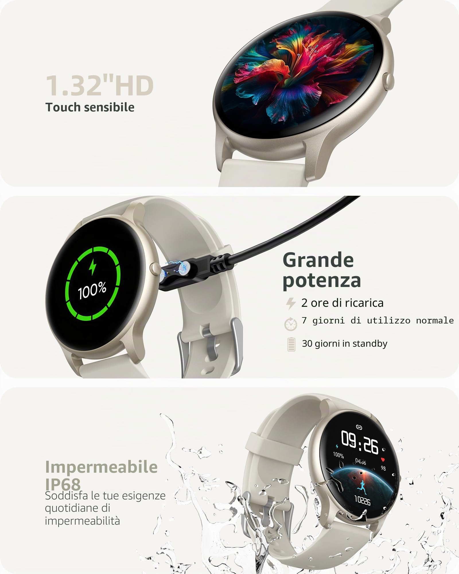 Parsonver Smartwatch Uomo Chiamate Bluetooth, 100 + Modalità Sportive, 1.32" Fitness Sportivo Orologio Fitness Monitor del SpO2/Sonno/Cardiofrequenzimetro, Smart Watch Argento Stellare SPROD1 | 1.32" Fitness Sportivo Orologio con Monitor del SpO2/Sonno/Fr