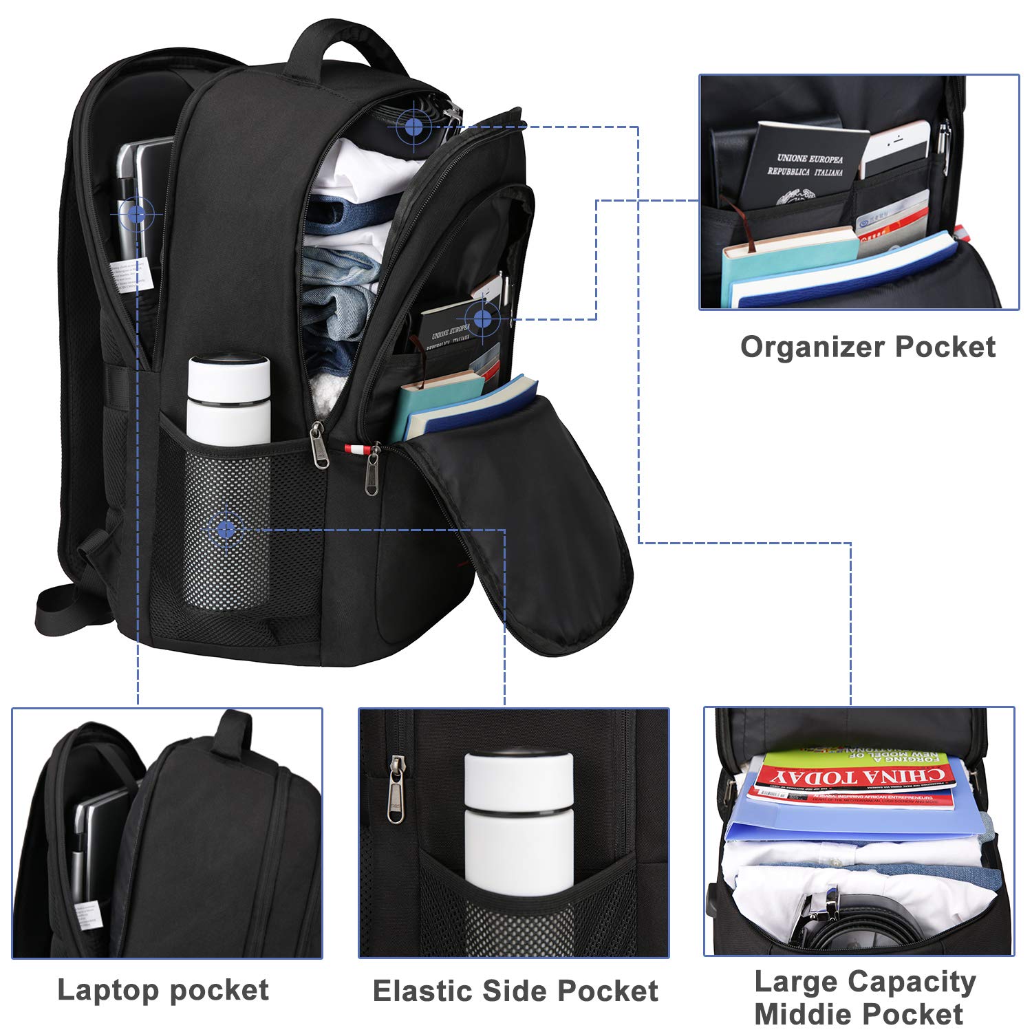 Della Gao Zaino per computer portatile, zaino da viaggio, zaino antifurto per uomo e donna, zaino impermeabile con porta di ricarica USB