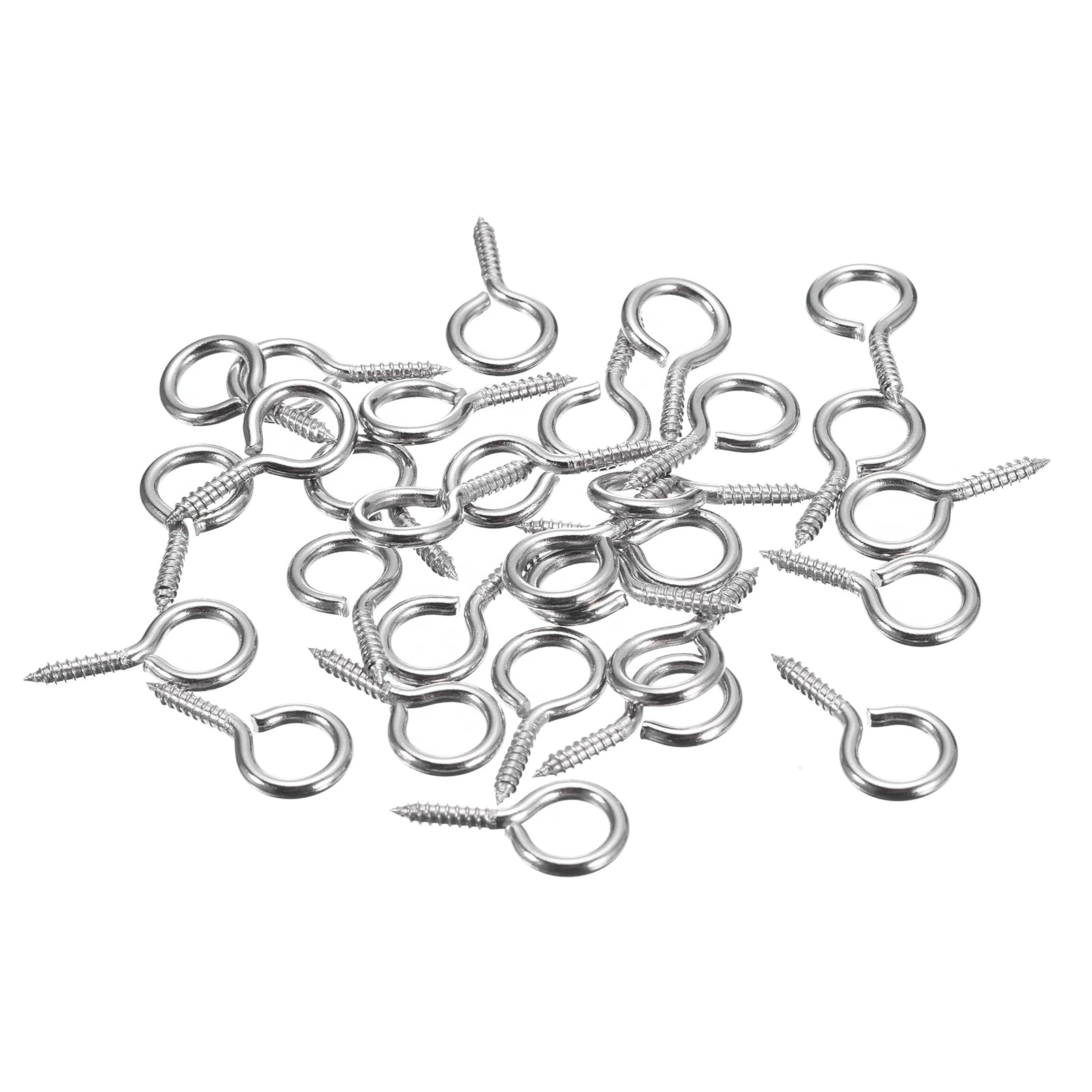 sourcing map 50 tornillos de ojo, acero inoxidable 304 de 22 x 11 mm, pequeños ganchos de tornillo autorroscantes, mini pasadores de ojo para manualidades, colgantes de arcilla de madera, botellas de