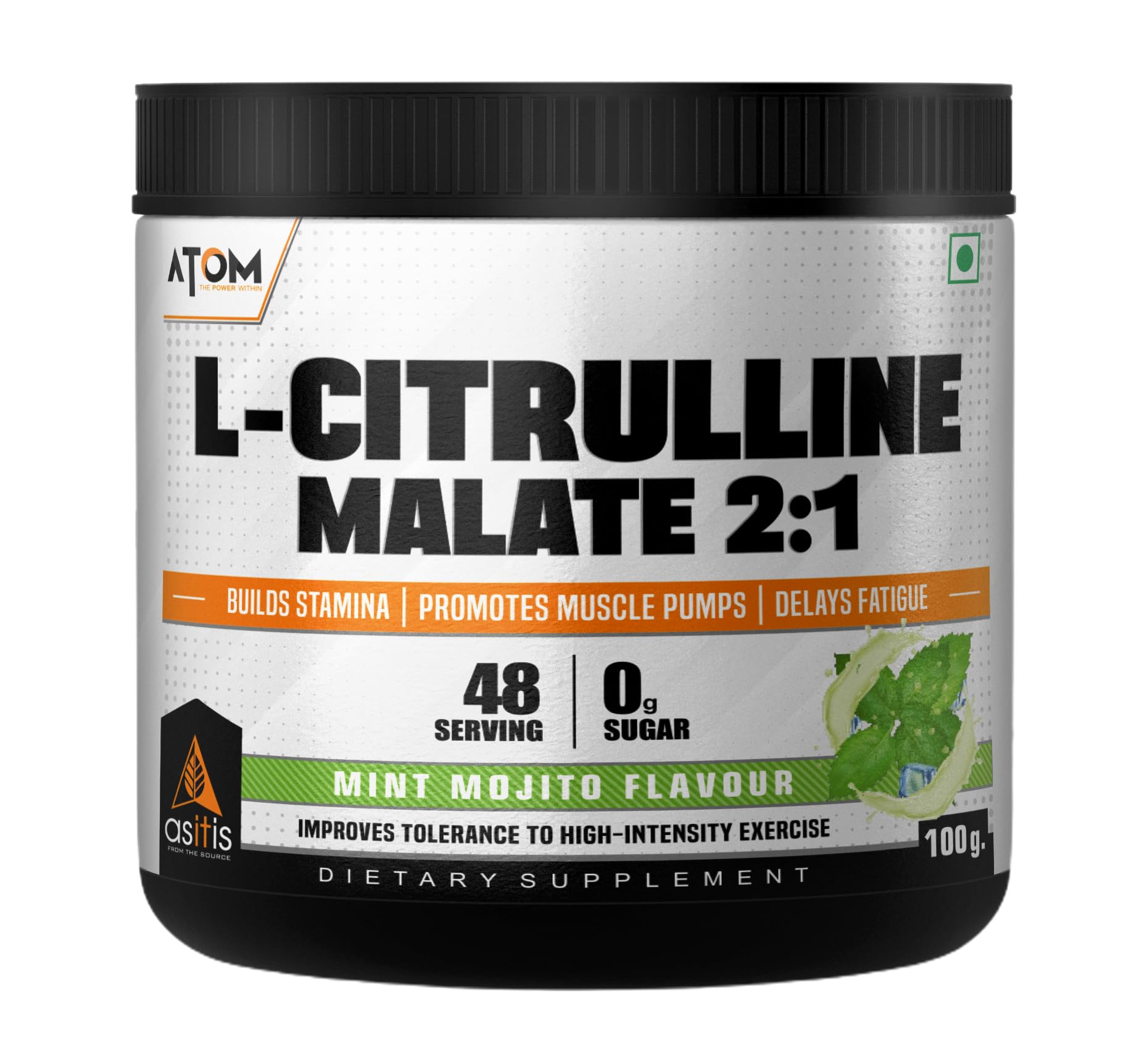 AS-IT-IS ATOM L Citrulline Malate 2:1-100gms | 48 servings | 0 Sugar | Improves Tolerance to High-Intensity Exercise | Builds Stamina | Mint mojito Flavour-image-39