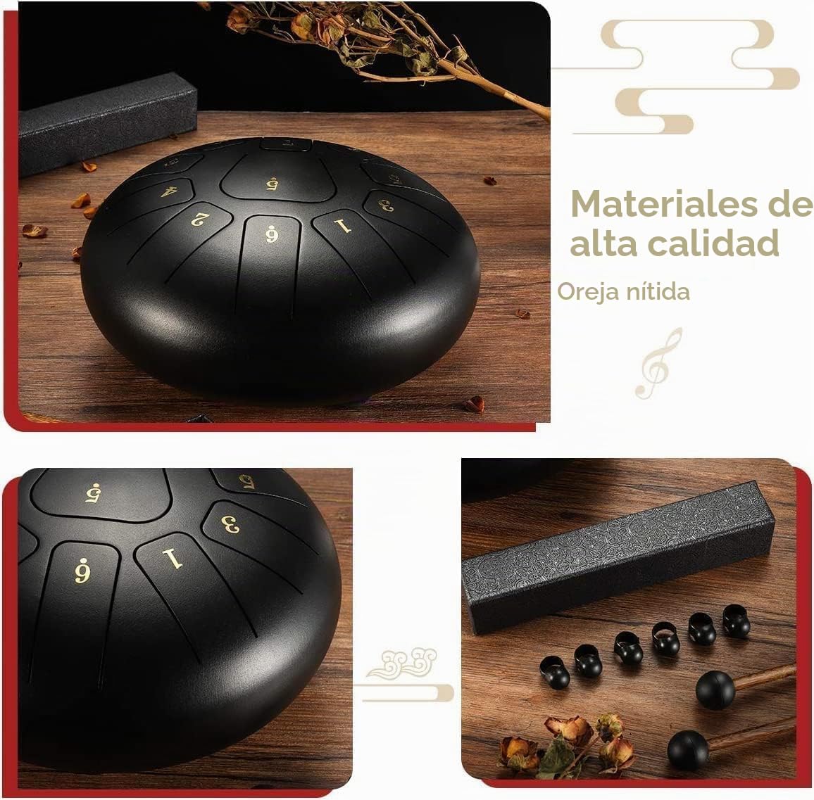 Tambor de Lengüeta de Acero 10 pulgadas 11 tonos Tambores de Hendidura con mazo de goma/yemas de los dedos/bolsa de viaje acolchada para Yoga,Meditación