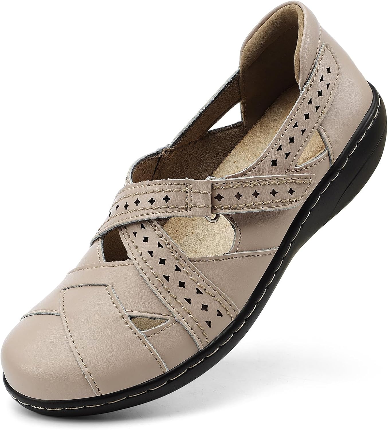 Irrefour Women's Classic Genuine Leather Casual Loafer Cute Slip-On Fashion Closed Toe Flat Sandal Comfy Work Sandal Everyday Walking Shoe