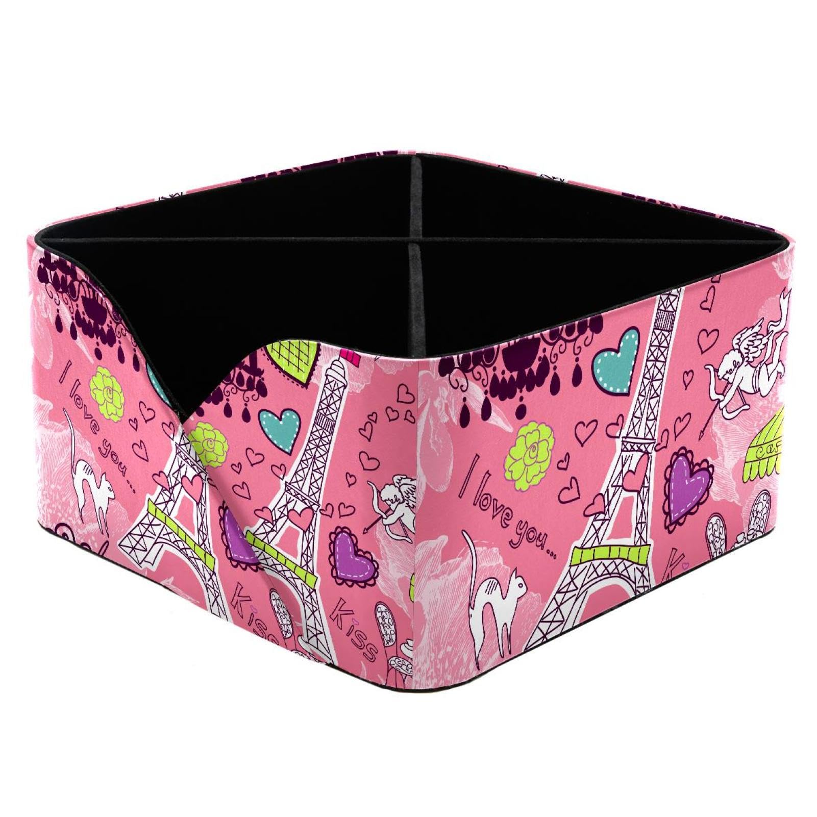KengjuTesu Love in Paris Desktop Organizer Pen Holder, Rectangular Pencil Cup for Office, Study and Makeup Stations