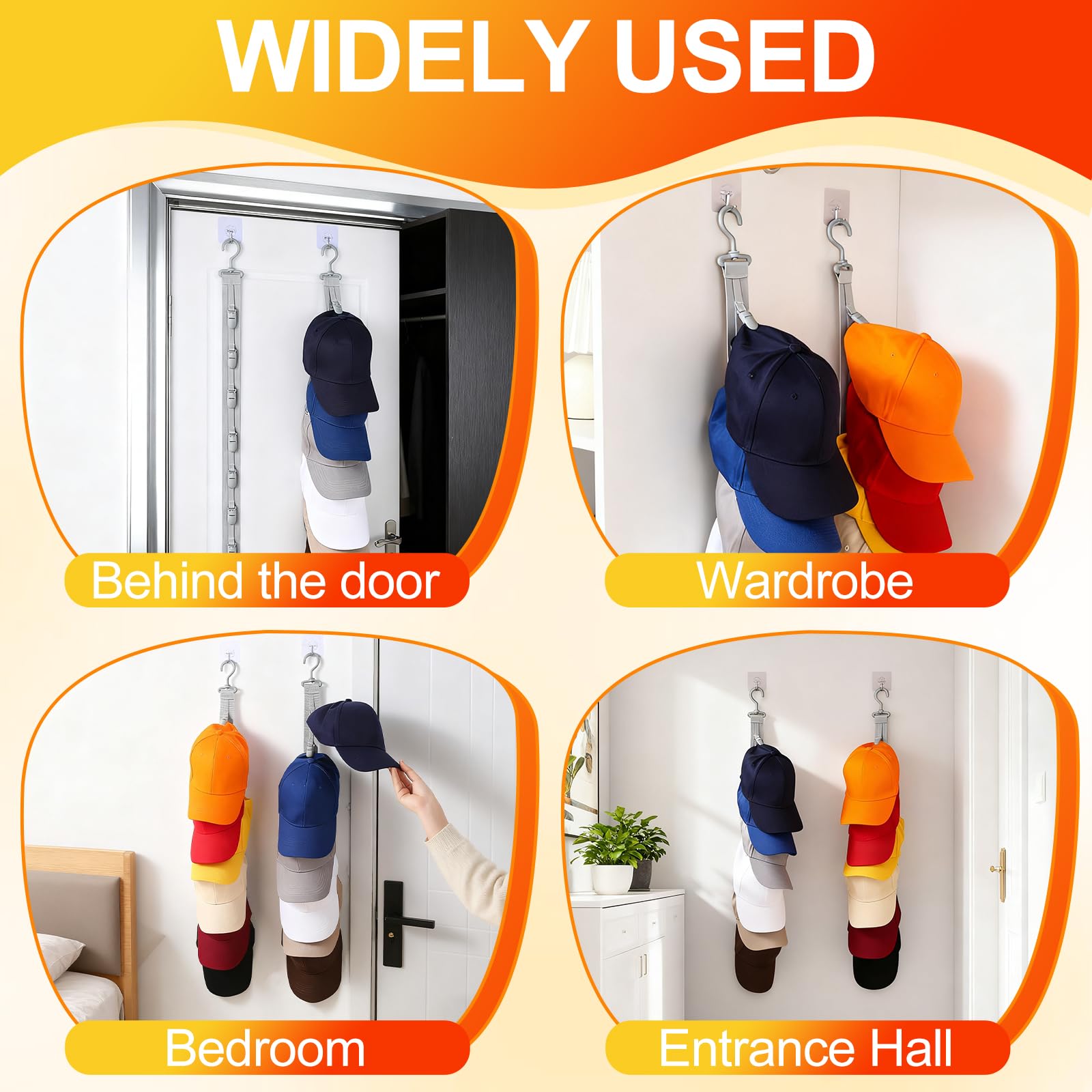 Porta Cappelli con 8 Clips,Appendi Cappelli da Parete,Gancio girevole a 360°Portacappelli Clip,cappelli Organizer Armadio da Appendere per Cappellini Baseball Cappelli Fedora Berretti(Grigio,1 Pezzo)