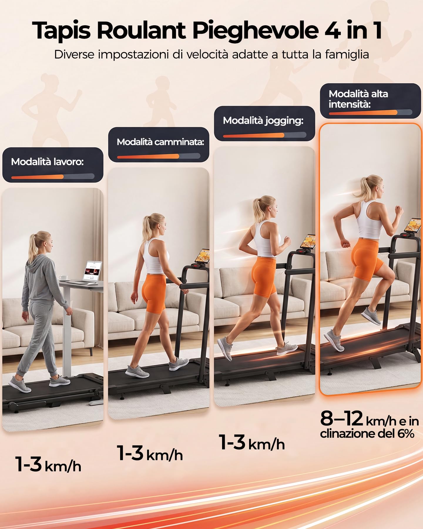 Superun Raceable Tapis Roulant Salvapazio Elettrico con Inclinazione 6%, 2.5CV/3CV Walking Pad,1-6/12 km/h Tapis Roulant Elettrico Pieghevole con APP Controllo Corsi di Allenamento, Massima di 136 kg