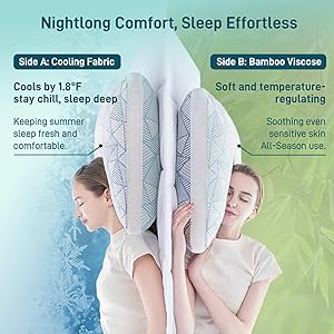 Sylvaris Shredded Memory Foam Cooling Soft Bamboo Viscose Pillows Queen Size Set of 2, Adjustable Hypoallergenic Hotel Quality Bed Pillows for Side, Stomach or Back Sleeper, Oeko-TEX Certified
