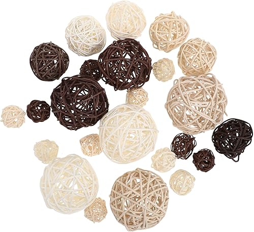 Sewroro 24 bolas decorativas de vid para centro de mesa, bolas de ratán decorativas naturales para relleno de jarrón, adorno de fiesta (colores