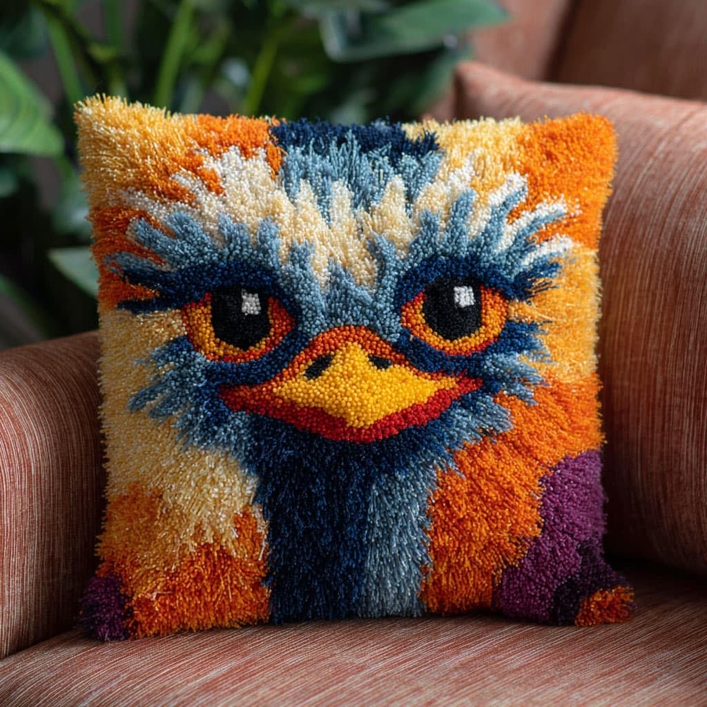 Wallustrioaw Latch Hook Cushions-H Latch Hook Pillow Case Kits,Animal Ostrich