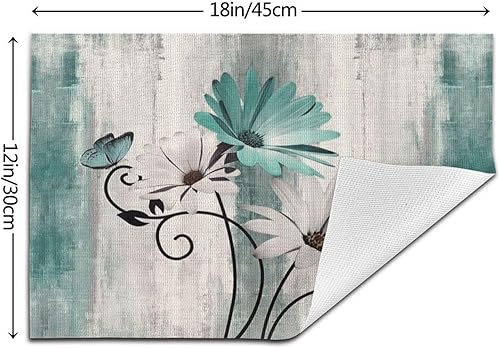 Miniatura 3 de Juego de 4 manteles individuales florales de 12 x 18 pulgadas, diseño de margarita azul turquesa, rectangular, para fiesta, hogar, cocina, comedor,