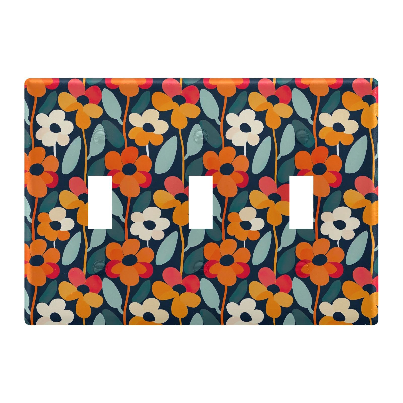 Light Switch Cover Red Flowers Floral Wall Plates for Electrical Outlets 3 Gang 202b5335