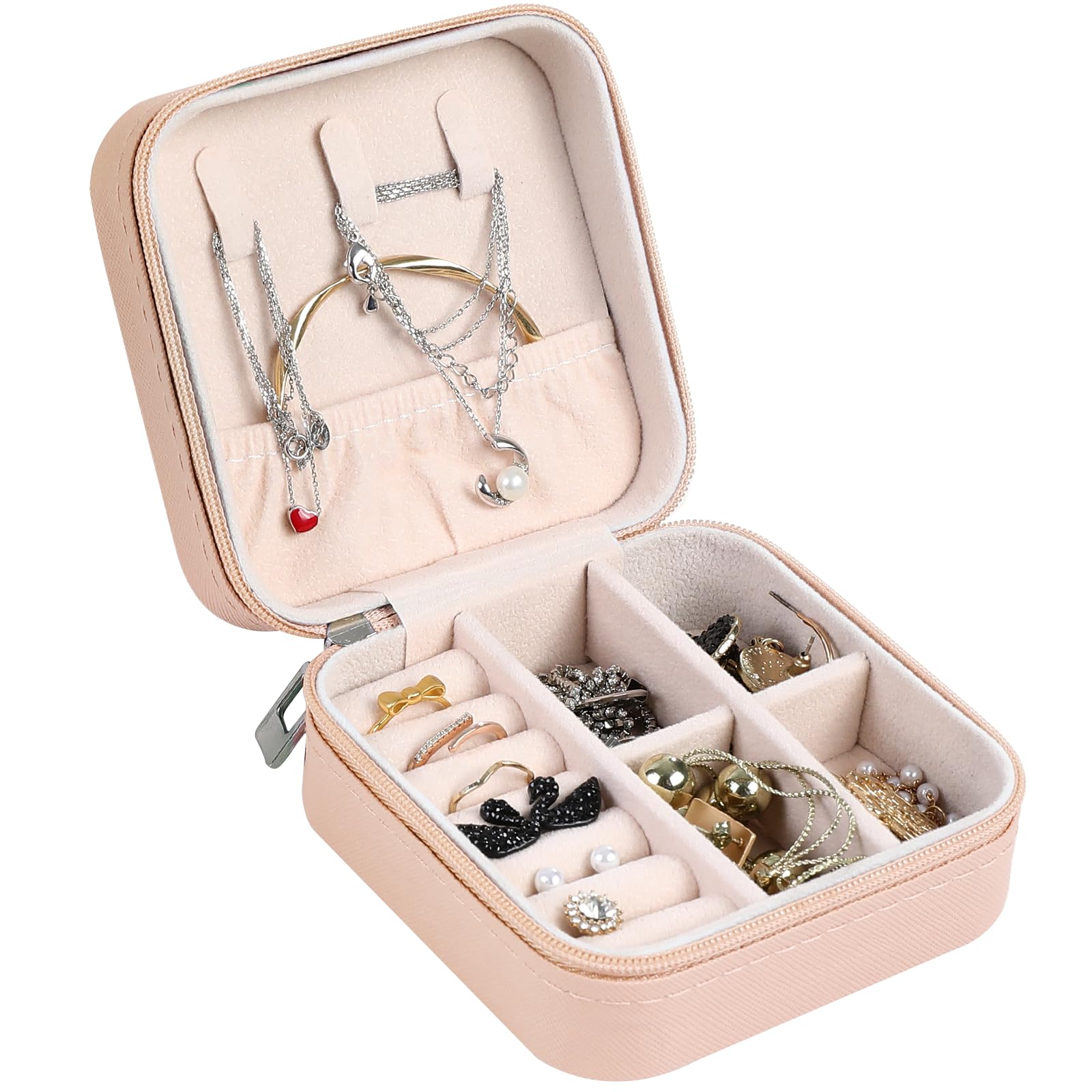 Scatola Portagioie da Viaggio, Mini Porta Gioielli Portatile Portagioielli Piccoli per Donna Ragazza Porta Gioelli Contenitori Custodia per Anelli Orecchini Collane Braccialetti Rossetti Rosa