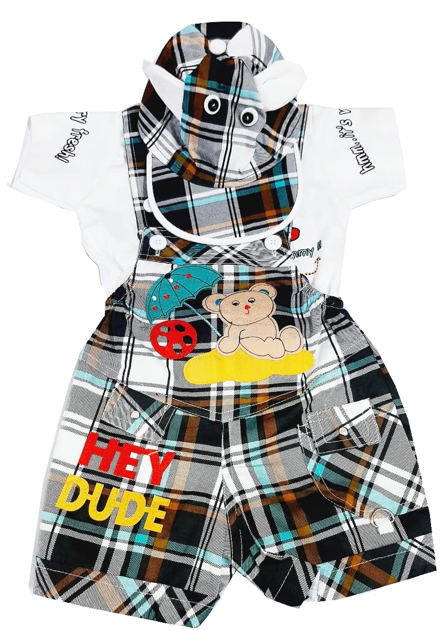 Ess Cubes EnterpriseEssCubes Boys Hosiery Cotton Dungaree, Cap & Half Sleeves T-Shirt Clothing Set 6-18 Months (6-9 Months, Blue)