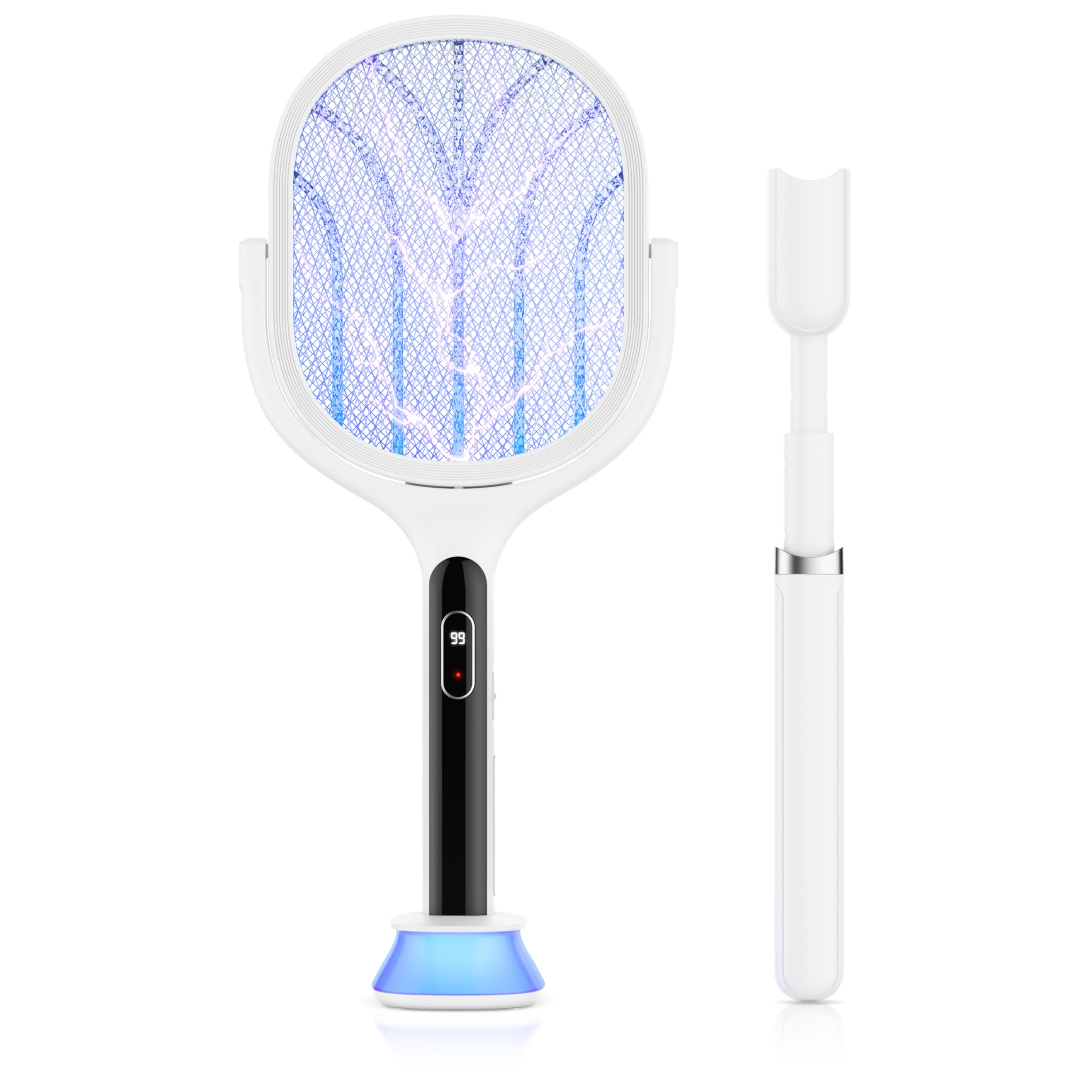CSL - Elektrische Fliegenklatsche extra stark - UV Licht - XXL groß - ausziehbar - Elektro Fliegenfänger - rotierendes Kopfstück Mückenklatsche - Fliegenabwehr Insect Killer - USB Typ C