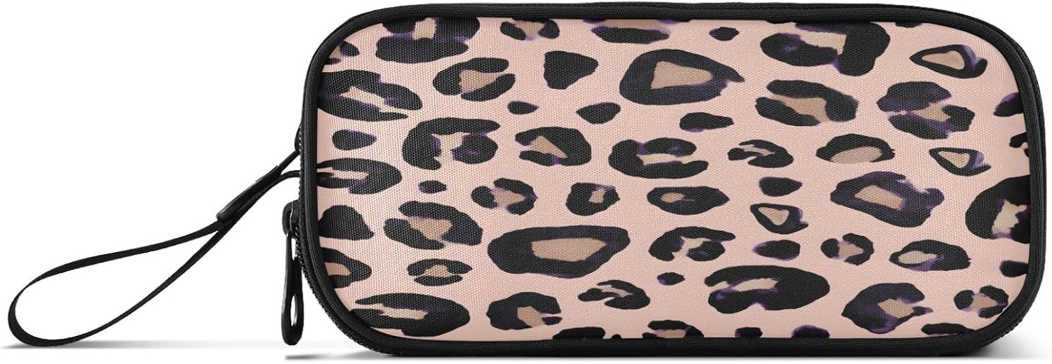 SUABO Big Capacity Pencil Case Leopard Print Cheetah Pink 3 Compartment Pen Bag Pouch Holder Box For Office College School Portable Storage Bag for Kids